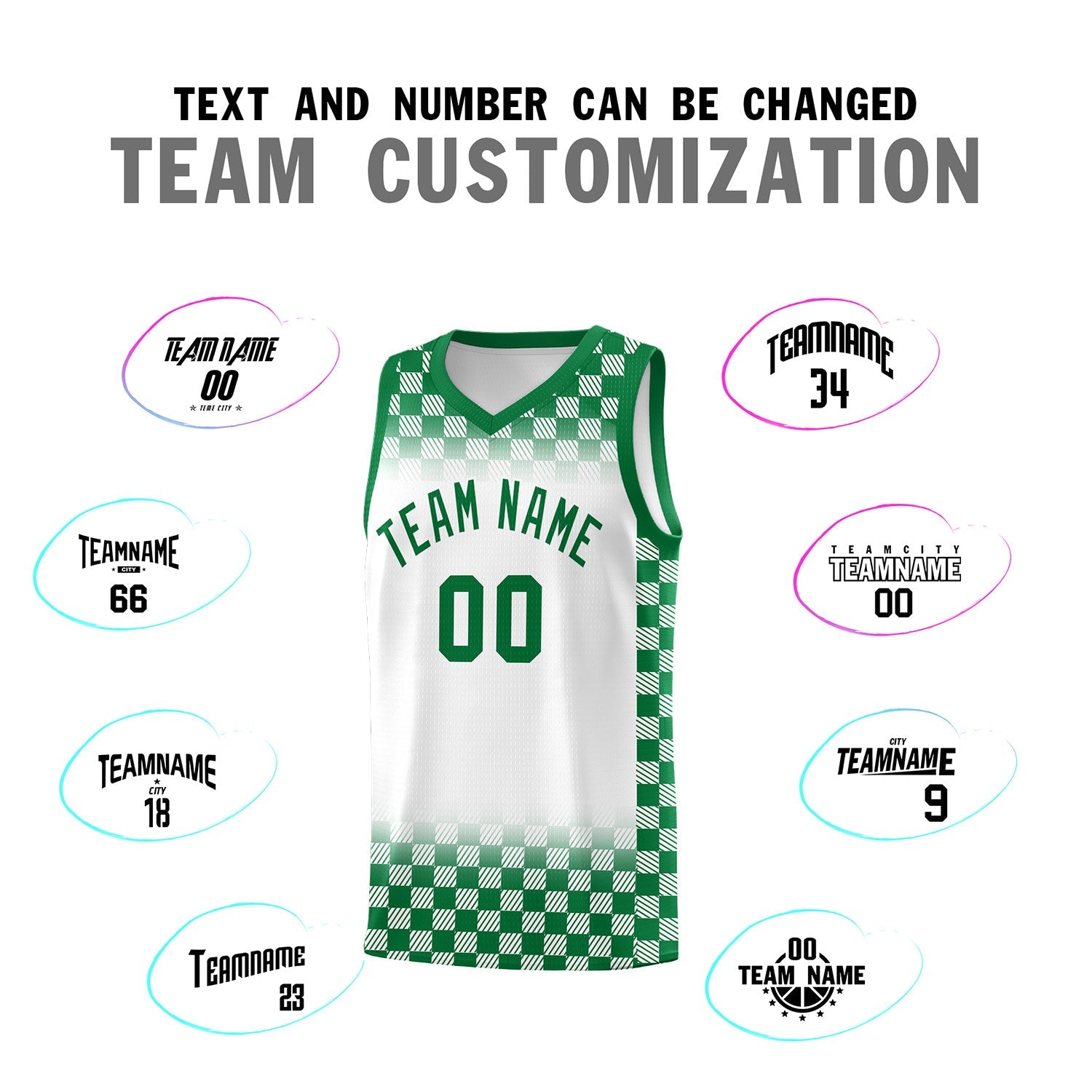 Custom White Kelly Green Classic Plaid Pattern Sports Uniform Basketball Jersey