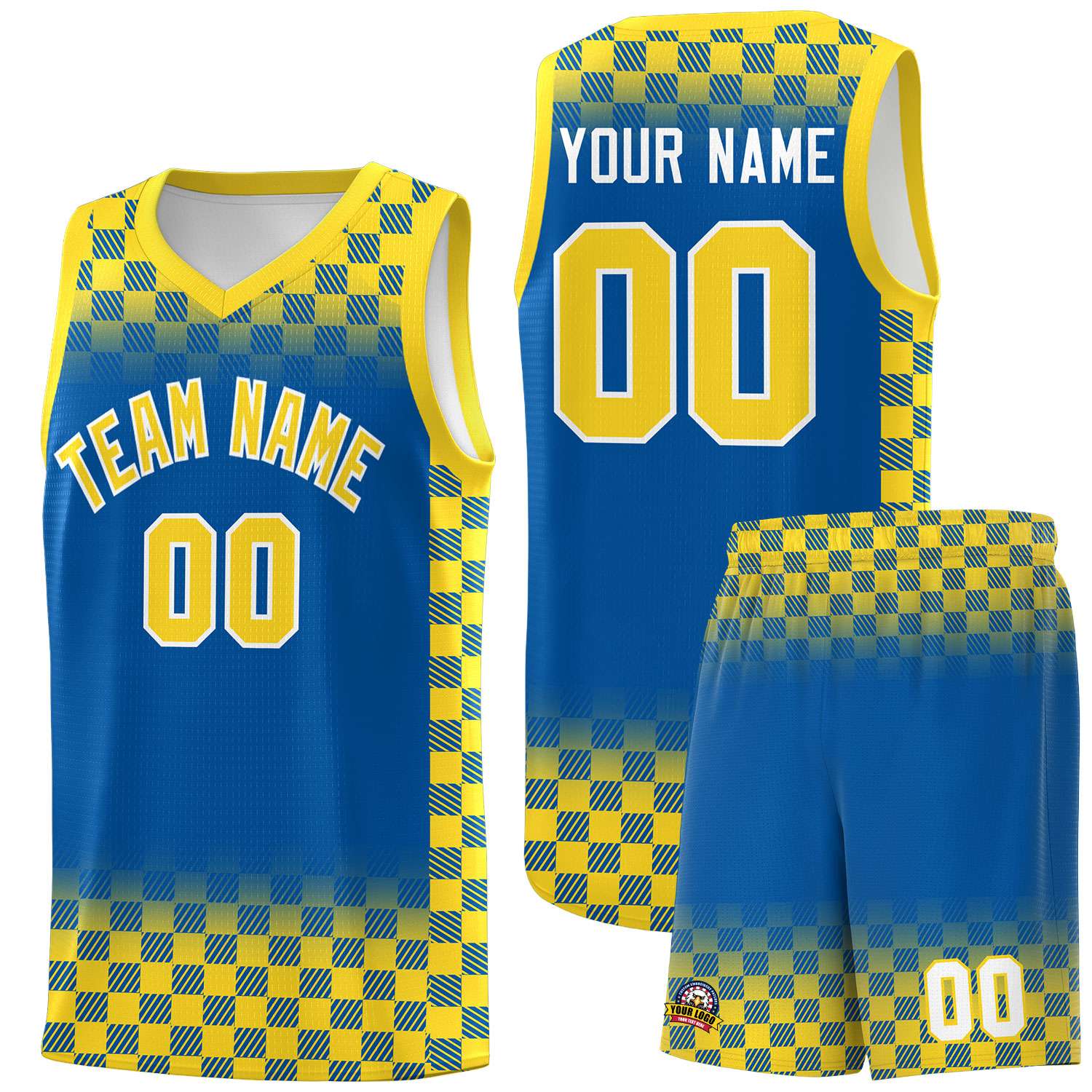Custom Royal Gold Classic Plaid Pattern Sports Uniform Basketball Jersey