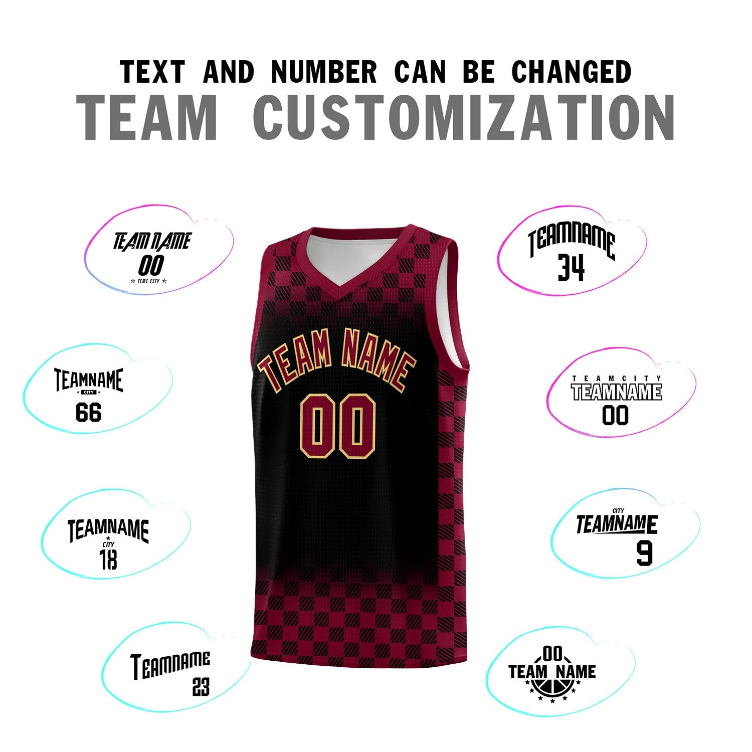 Custom Black Crimson Classic Plaid Pattern Sports Uniform Basketball Jersey