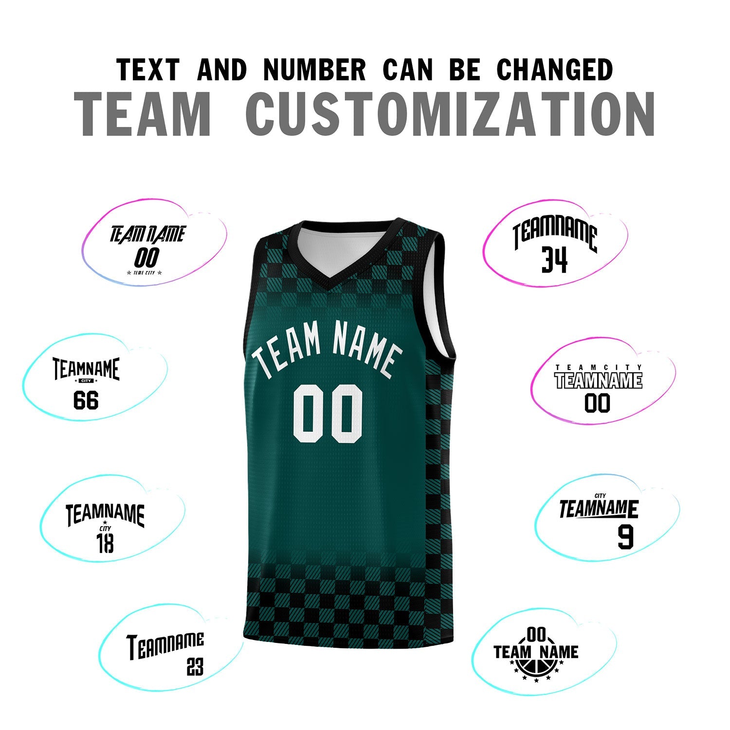 Custom Midnight Green Black Classic Plaid Pattern Sports Uniform Basketball Jersey