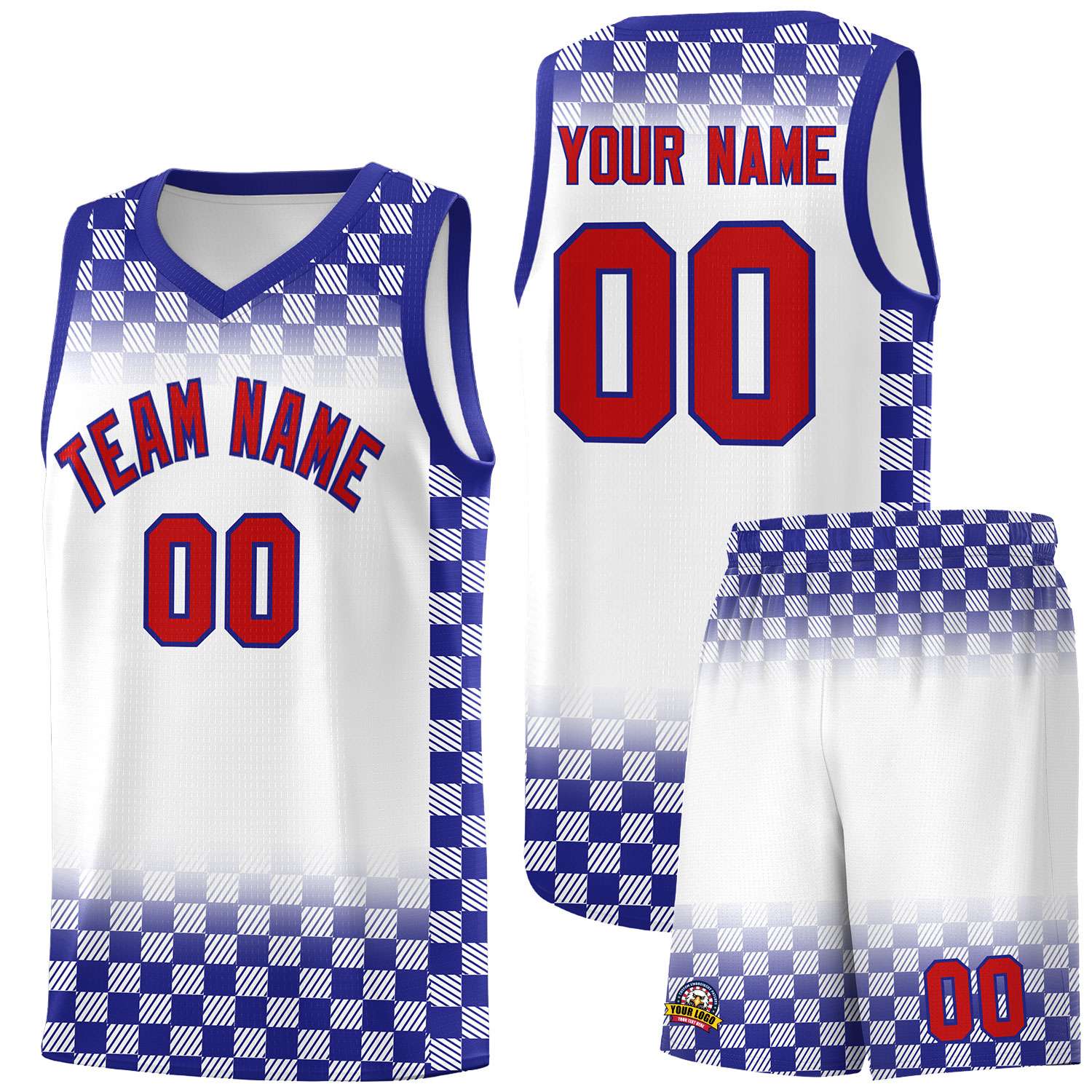 Custom White Royal Classic Plaid Pattern Sports Uniform Basketball Jersey