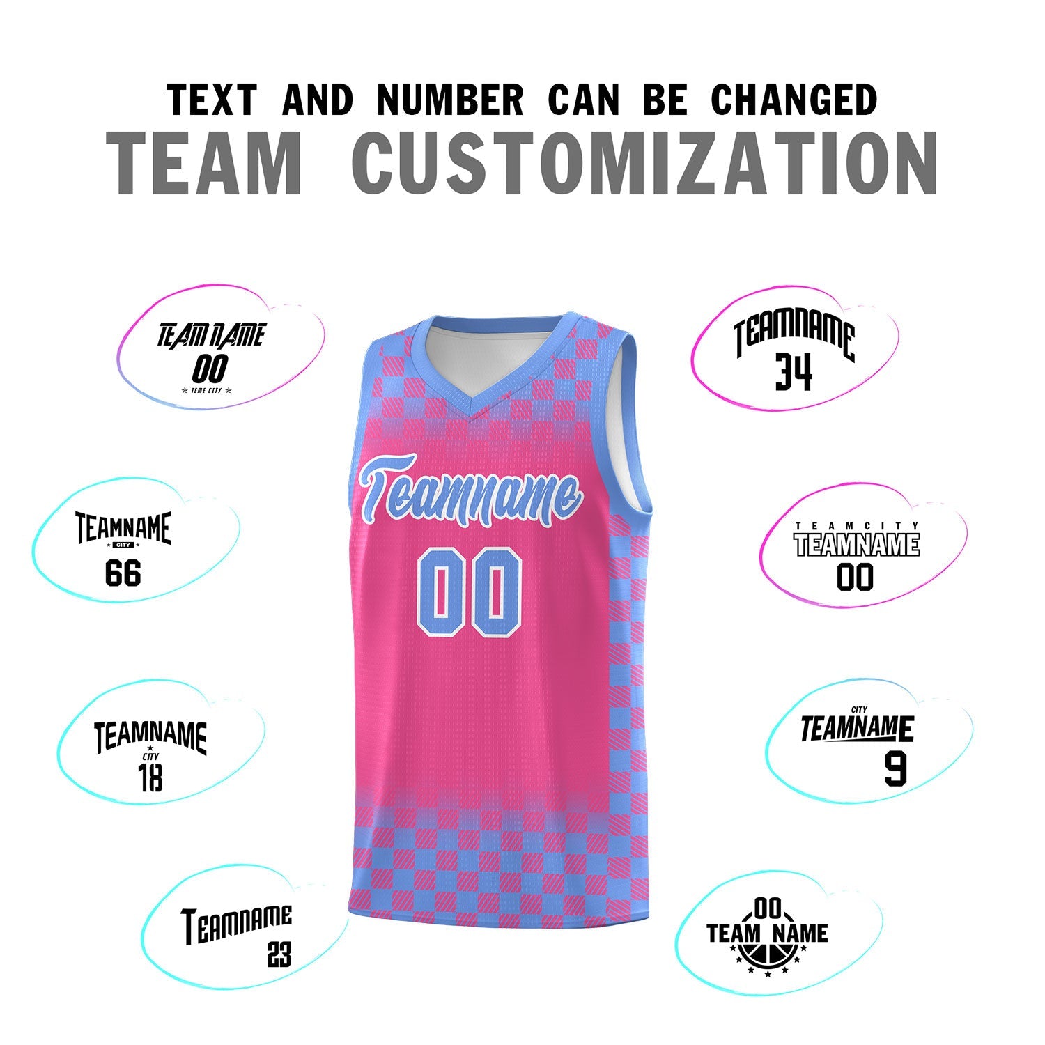 Custom Pink Light Blue Classic Plaid Pattern Sports Uniform Basketball Jersey