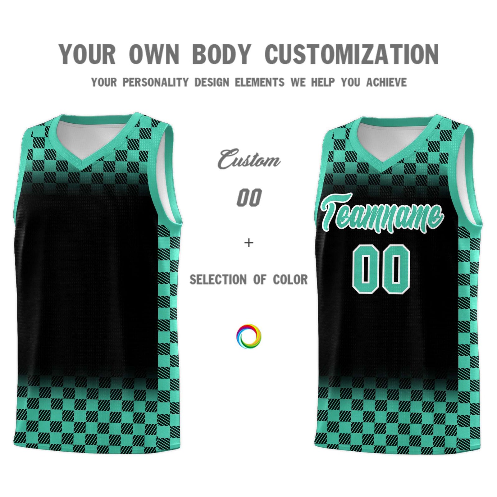 Custom Black Bright Green Classic Plaid Pattern Sports Uniform Basketball Jersey