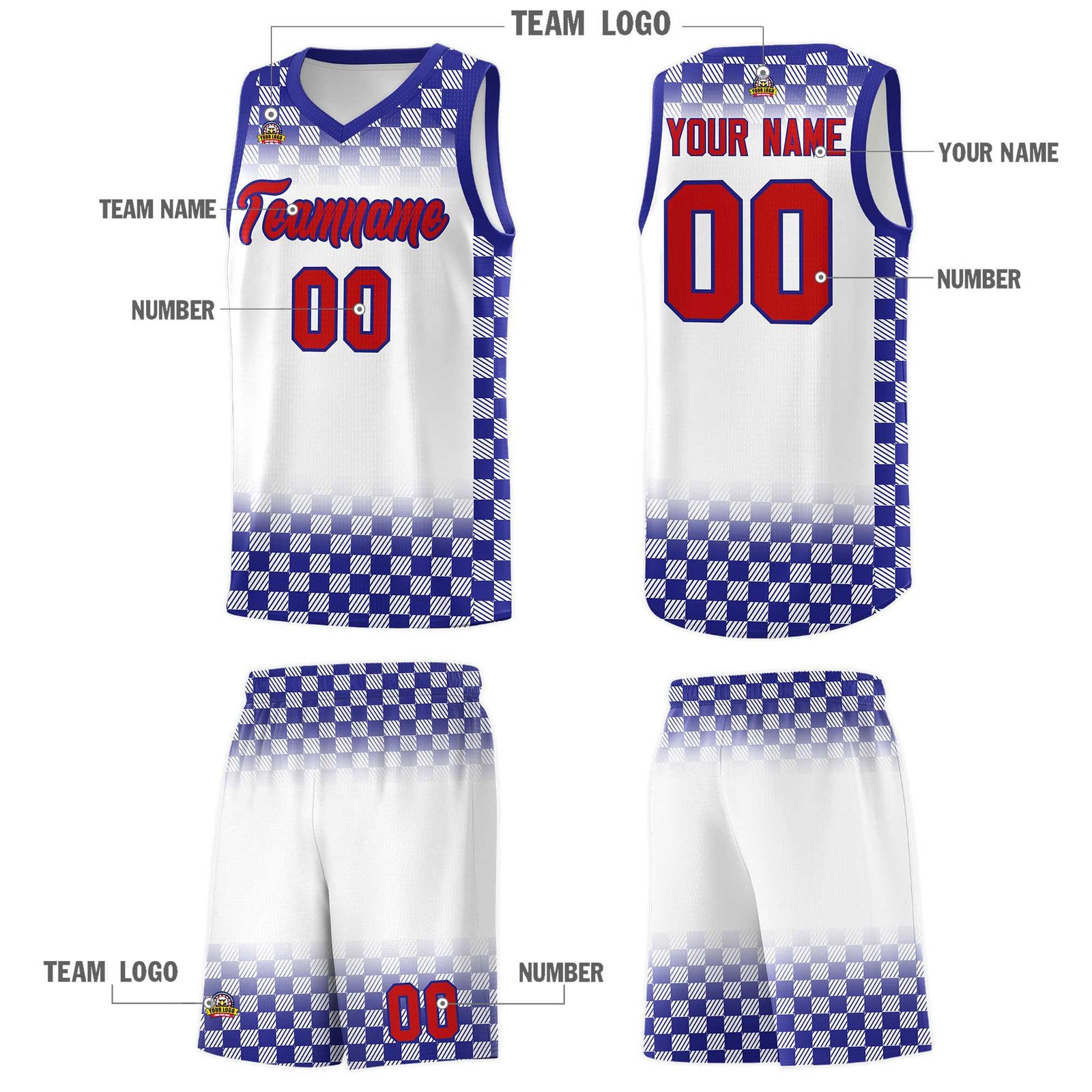 Custom White Royal Classic Plaid Pattern Sports Uniform Basketball Jersey