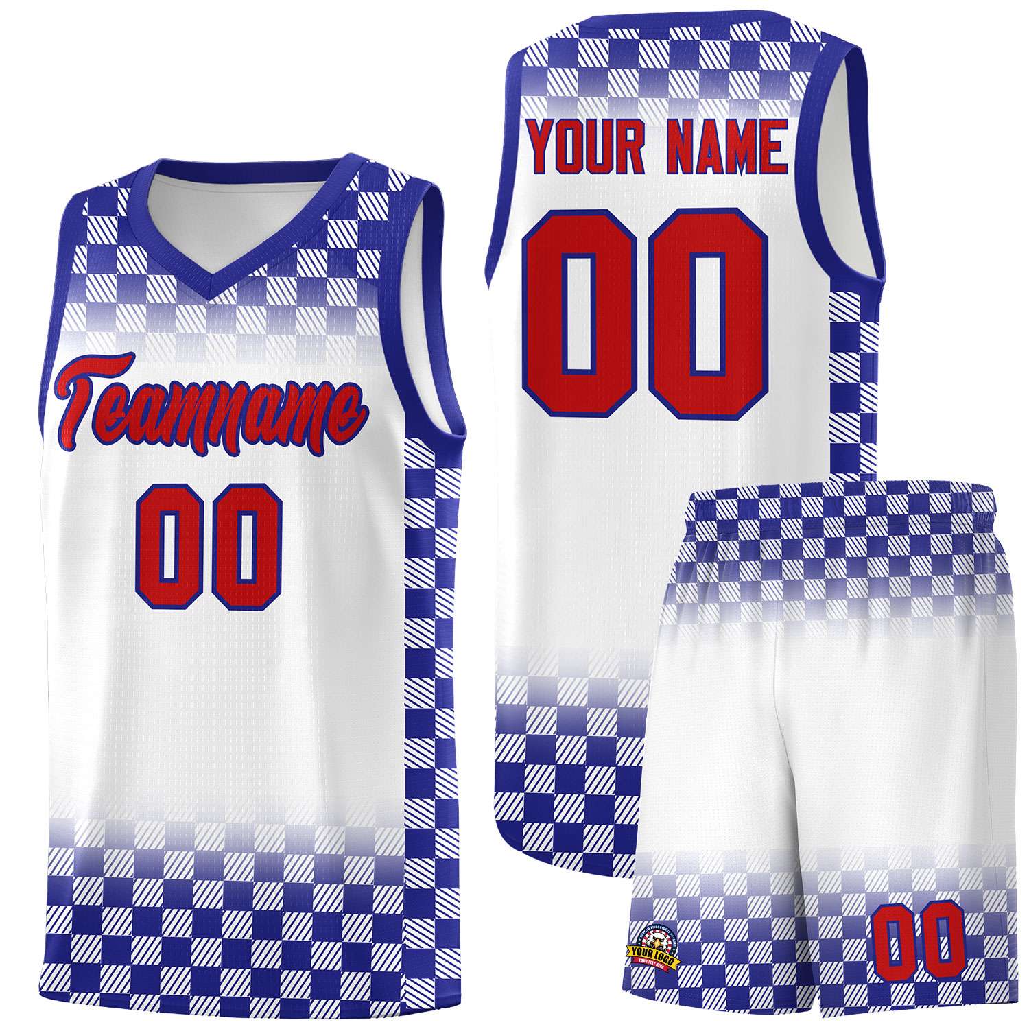 Custom White Royal Classic Plaid Pattern Sports Uniform Basketball Jersey
