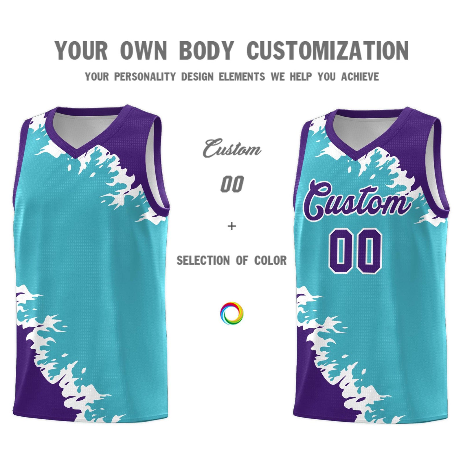 Custom Sky Blue Purple-White Sparkle Print Pattern Basketball Kits
