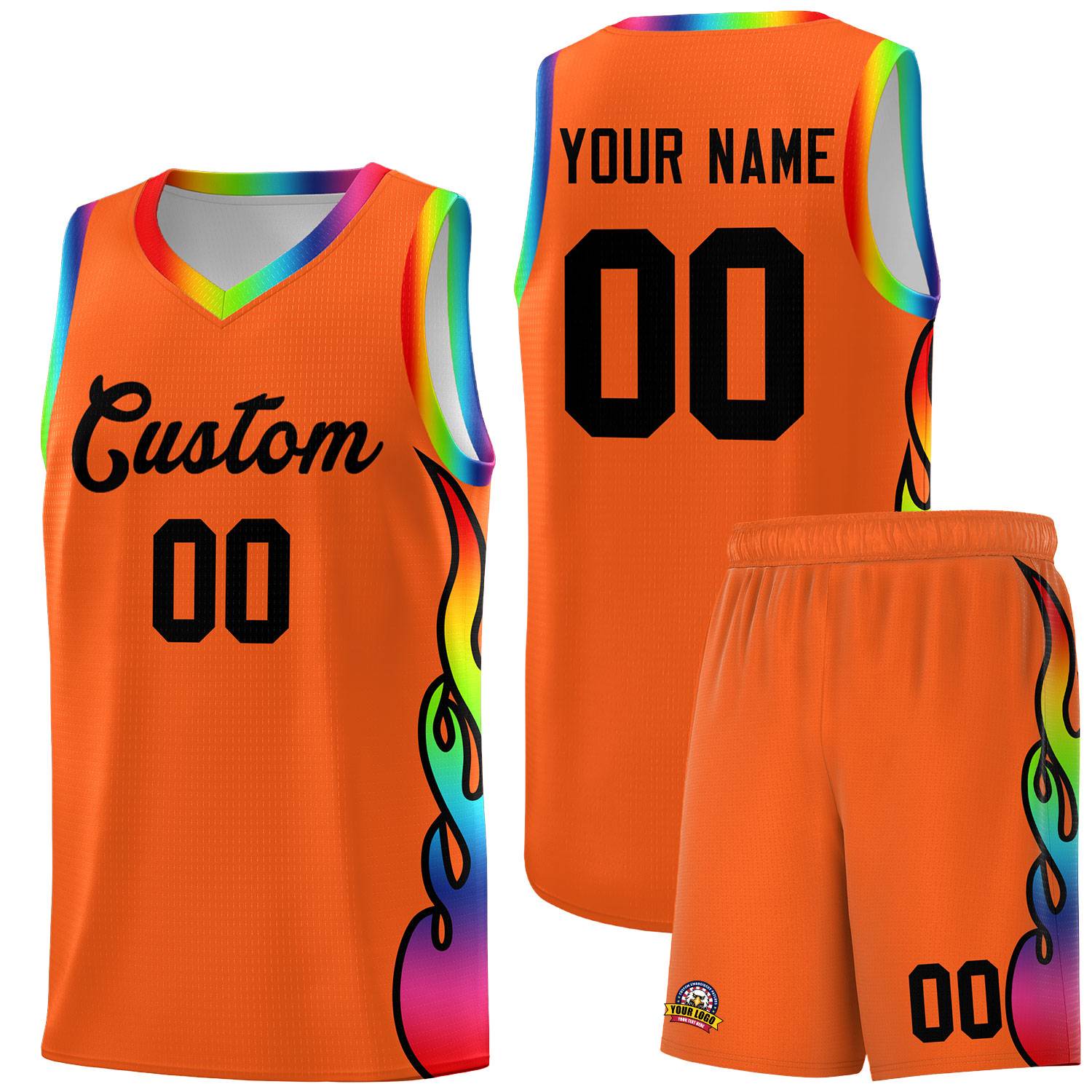 Custom Texas Orange Side Flame Pattern Fashion Sports Uniform Basketball Jersey