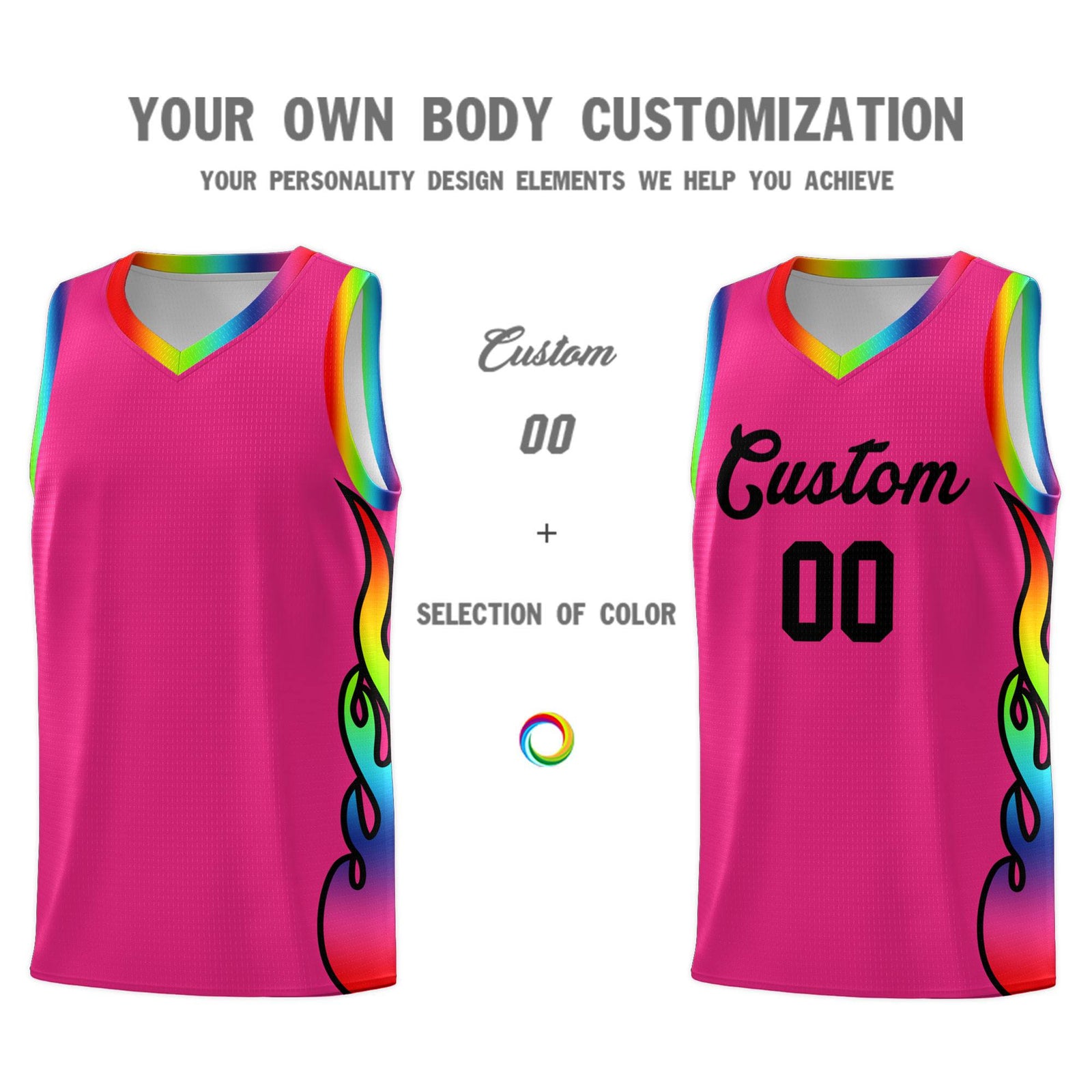 Custom Rose Red Side Flame Pattern Fashion Sports Uniform Basketball Jersey