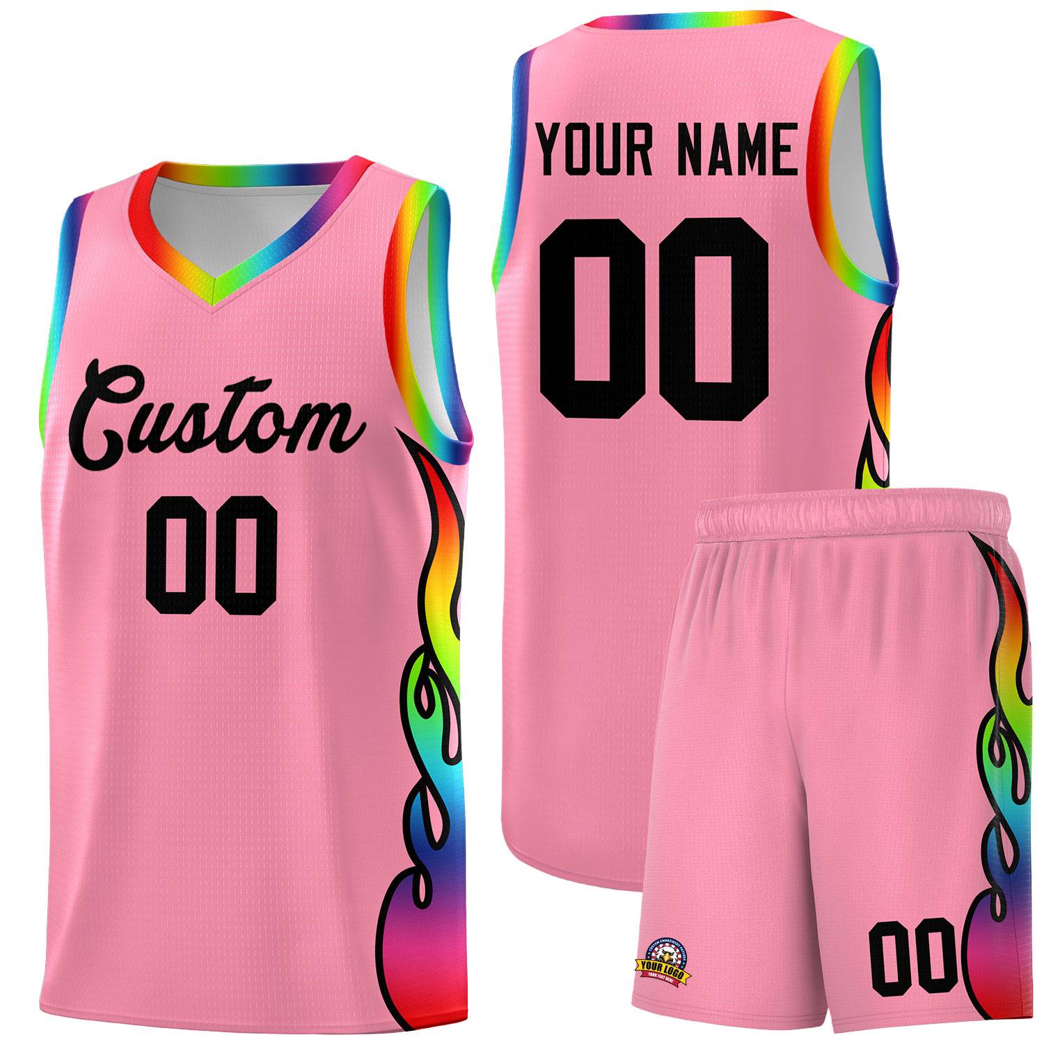 Custom Light Pink Side Flame Pattern Fashion Sports Uniform Basketball Jersey
