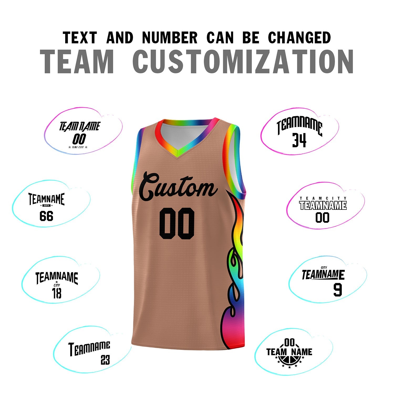 Custom Light Brown Side Flame Pattern Fashion Sports Uniform Basketball Jersey