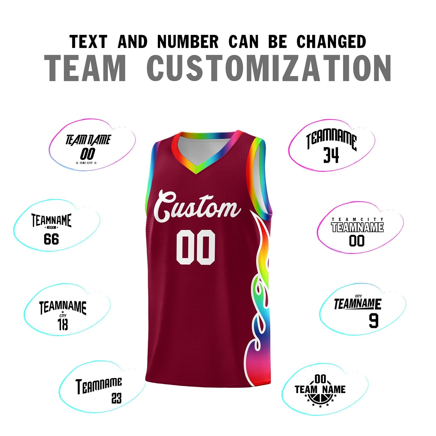 Custom Crimson Side Flame Pattern Fashion Sports Uniform Basketball Jersey