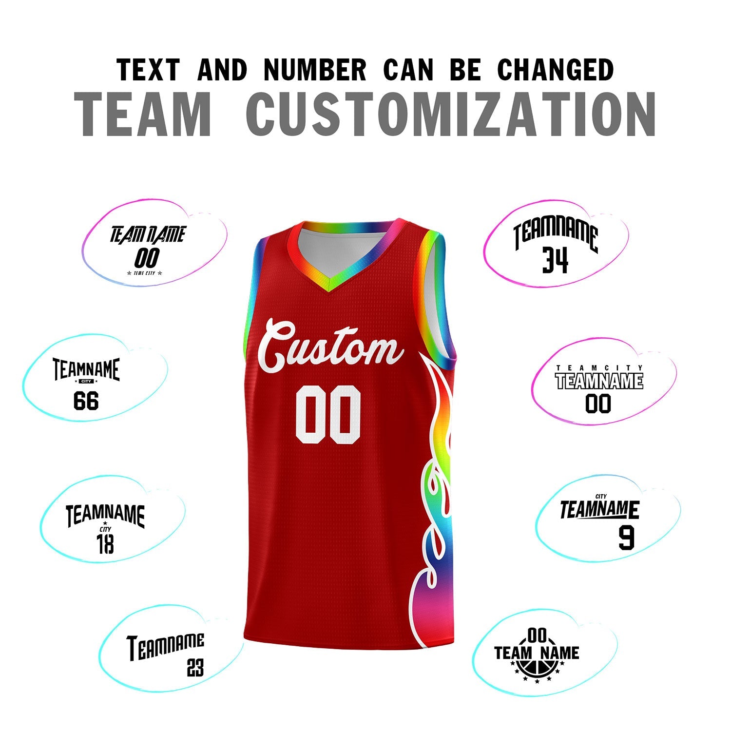 Custom Red Side Flame Pattern Fashion Sports Uniform Basketball Jersey