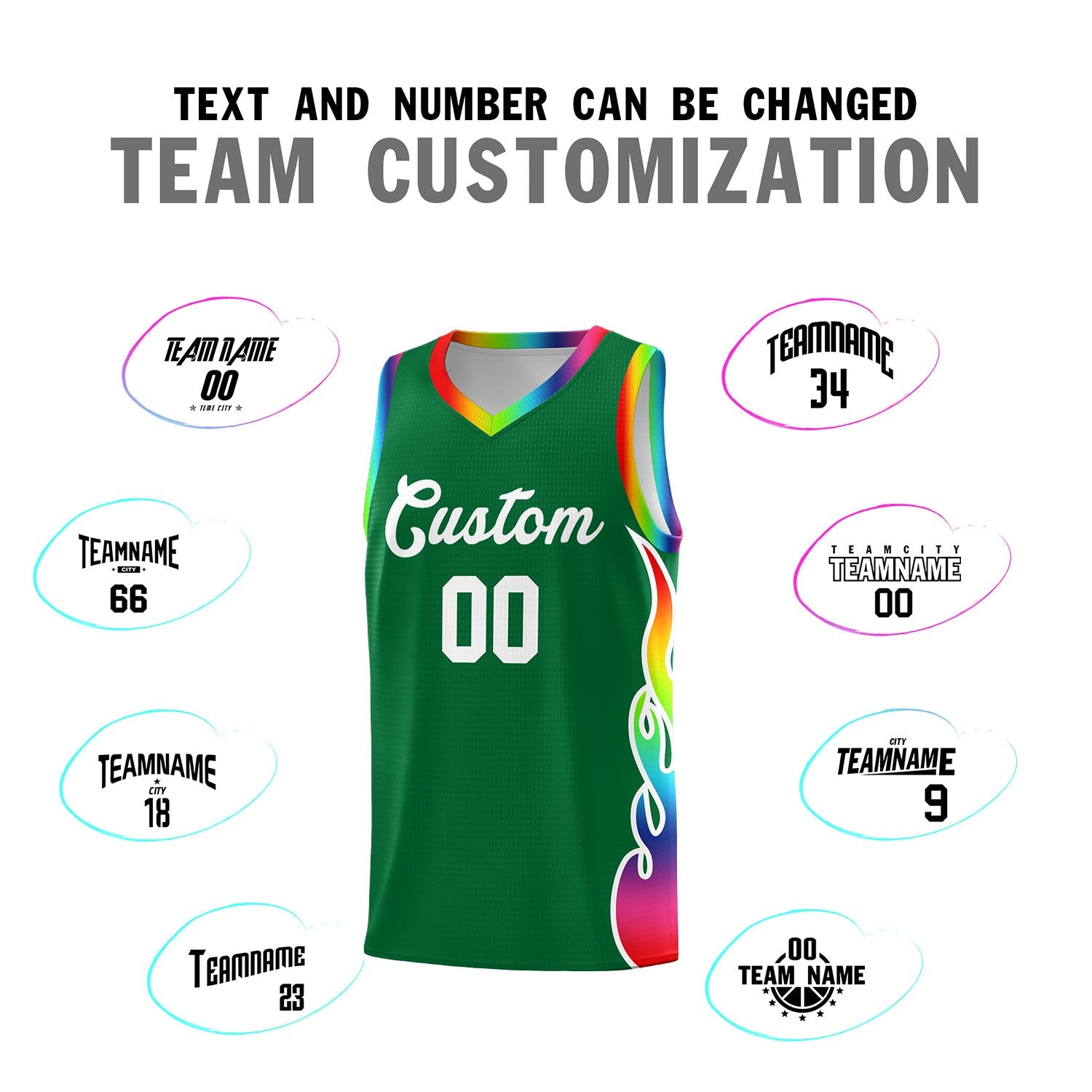 Custom Kelly Green Side Flame Pattern Fashion Sports Uniform Basketball Jersey
