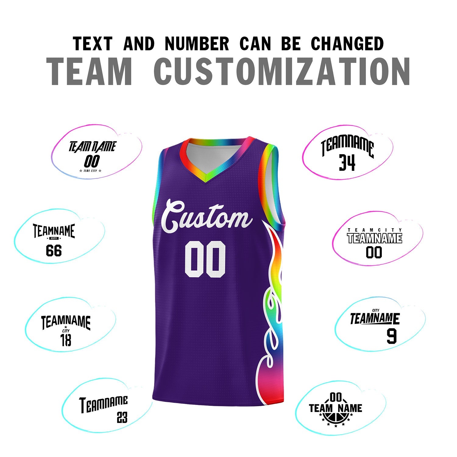 Custom Purple Side Flame Pattern Fashion Sports Uniform Basketball Jersey