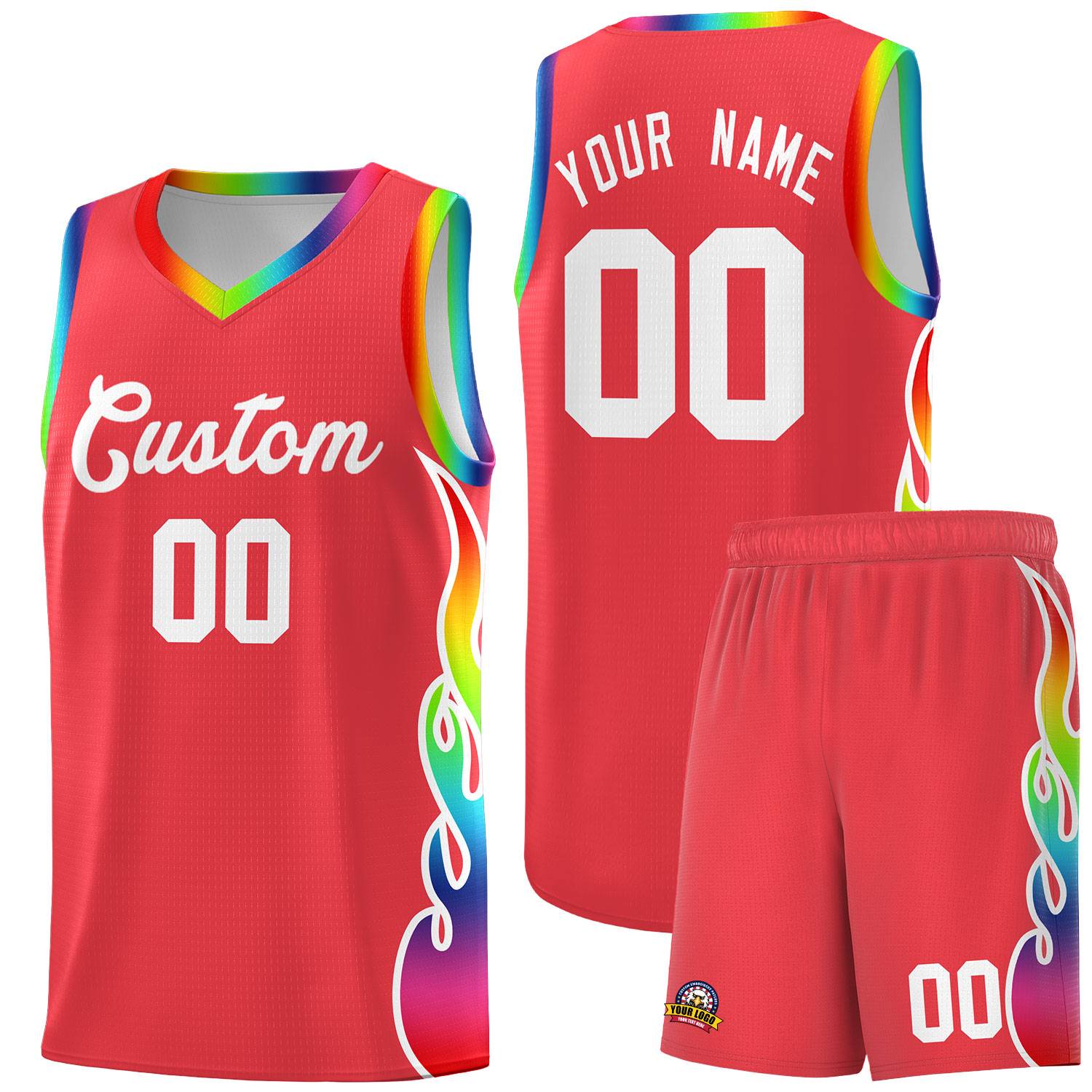 Custom Light Red Side Flame Pattern Fashion Sports Uniform Basketball Jersey