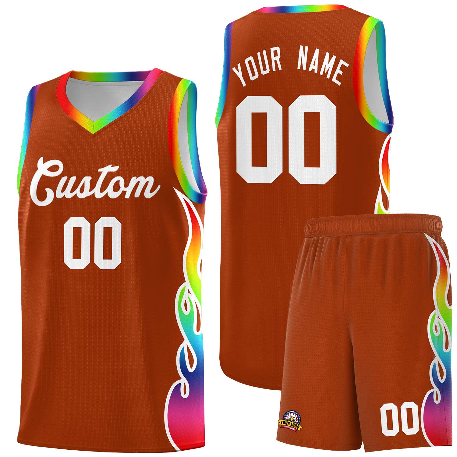 Custom Texas Orange Side Flame Pattern Fashion Sports Uniform Basketball Jersey