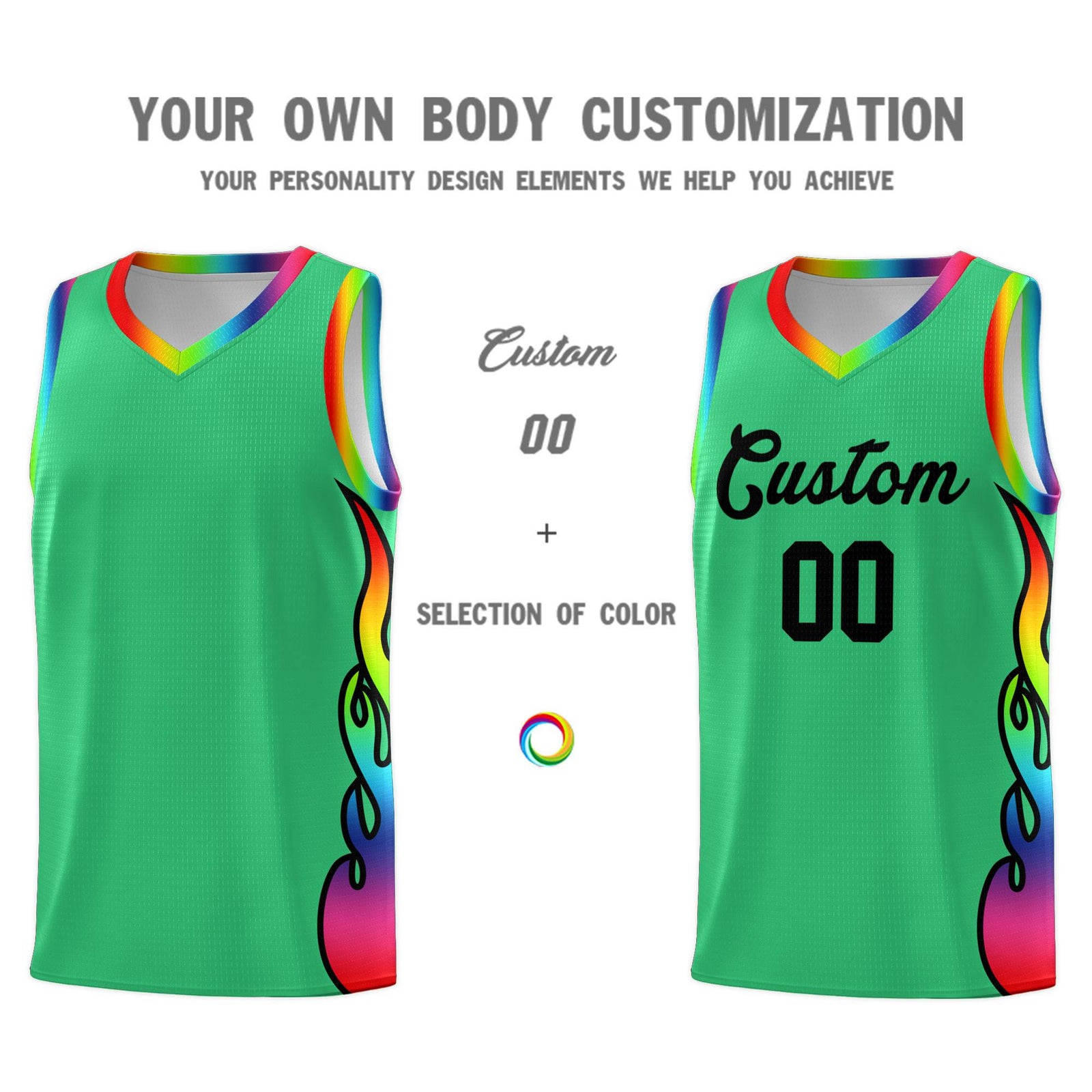Custom Kelly Green Side Flame Pattern Fashion Sports Uniform Basketball Jersey
