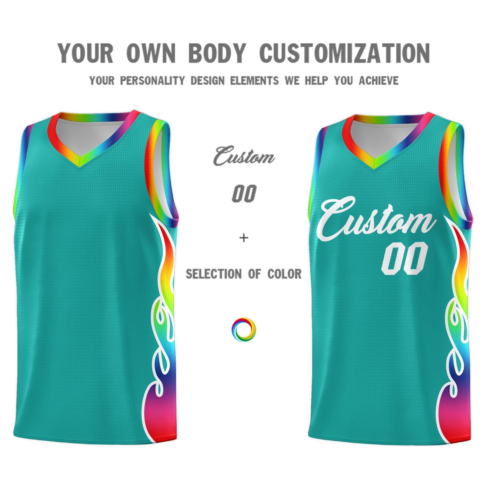 Custom Aqua Side Flame Pattern Fashion Sports Uniform Basketball Jersey
