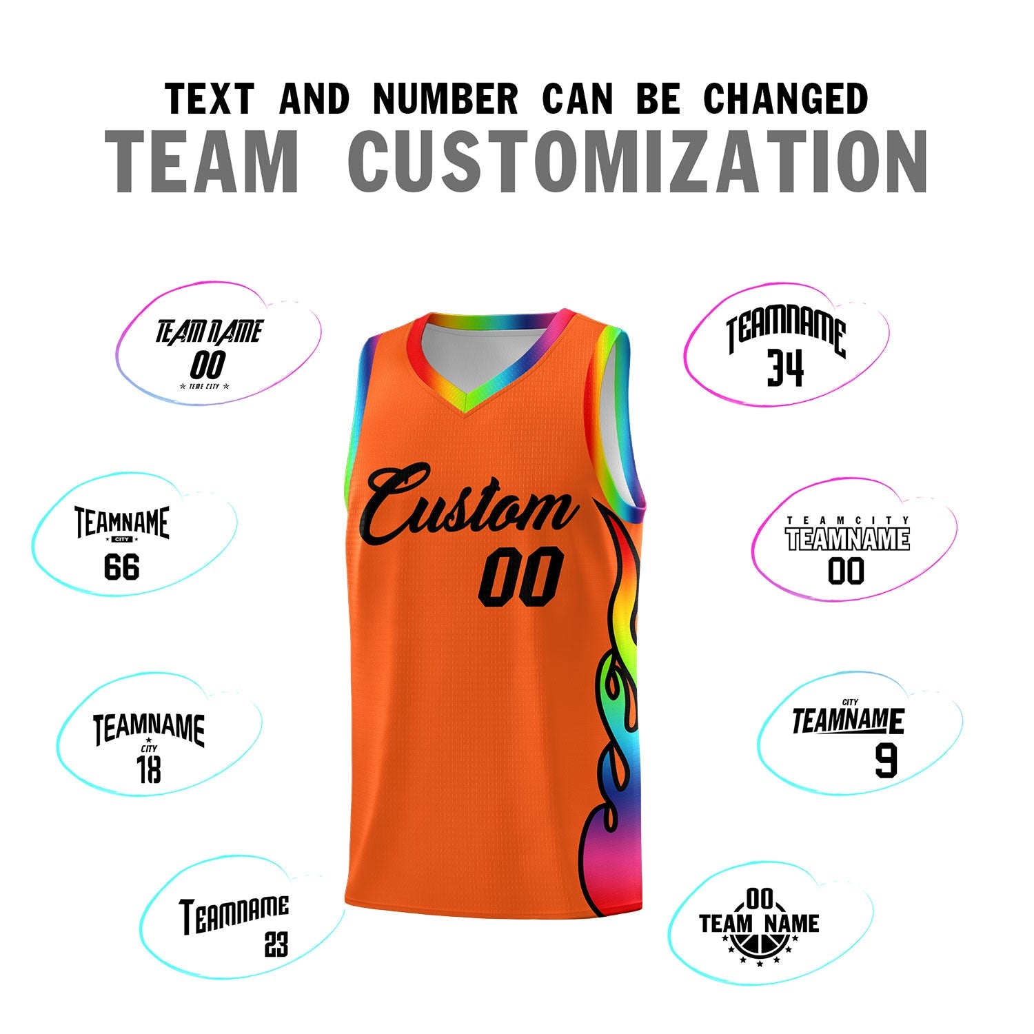 Custom Texas Orange Side Flame Pattern Fashion Sports Uniform Basketball Jersey