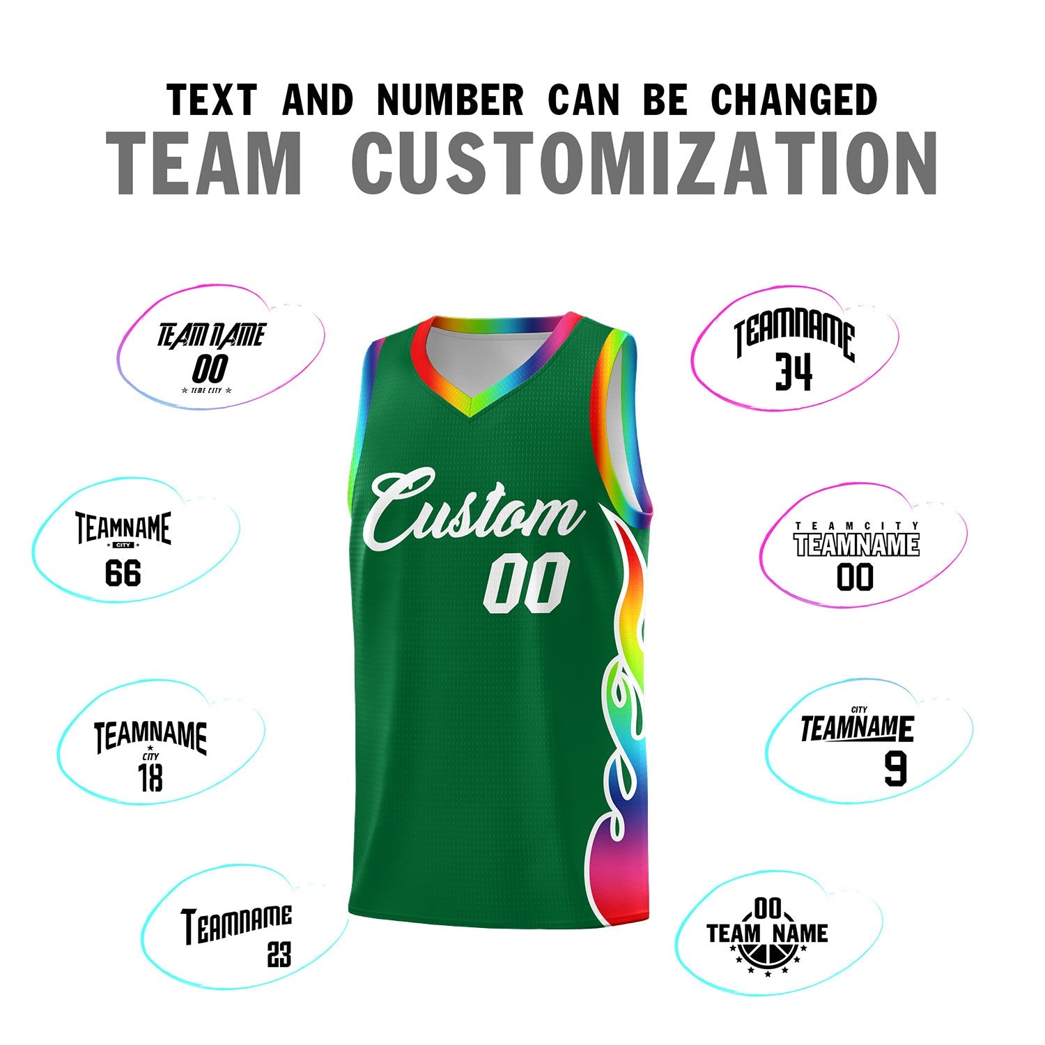 Custom Kelly Green Side Flame Pattern Fashion Sports Uniform Basketball Jersey