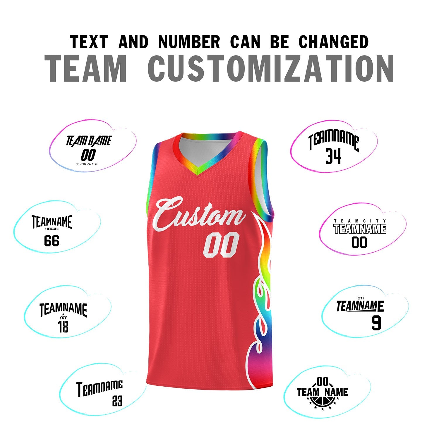 Custom Light Red Side Flame Pattern Fashion Sports Uniform Basketball Jersey