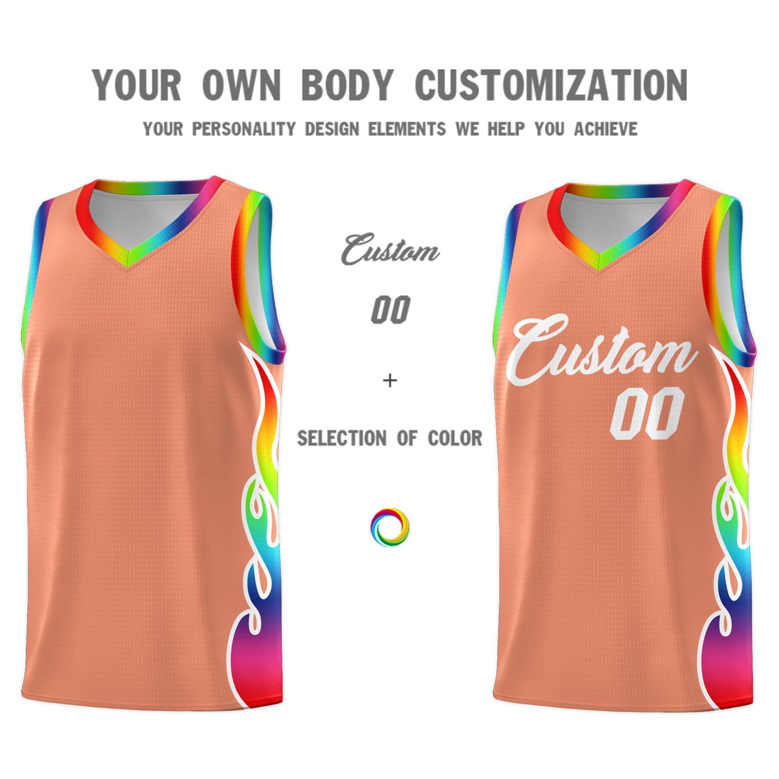 Custom Light Orange Side Flame Pattern Fashion Sports Uniform Basketball Jersey