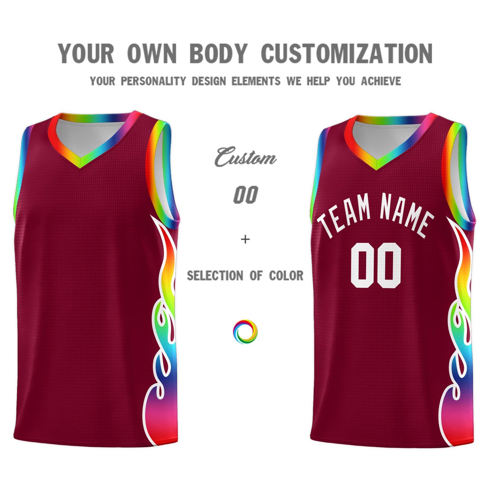 Custom Crimson Side Flame Pattern Fashion Sports Uniform Basketball Jersey