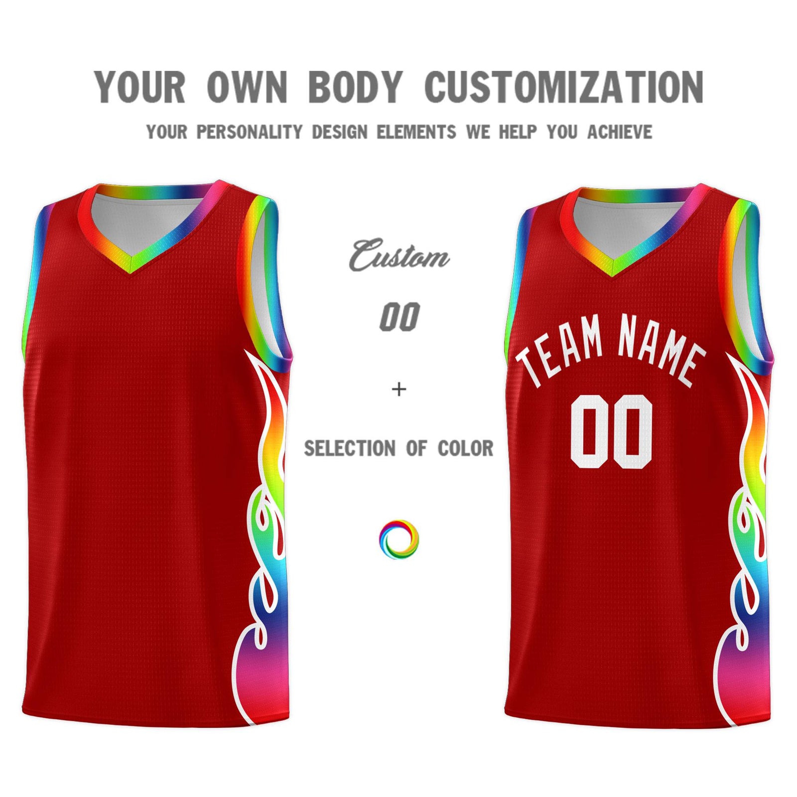 Custom Red Side Flame Pattern Fashion Sports Uniform Basketball Jersey