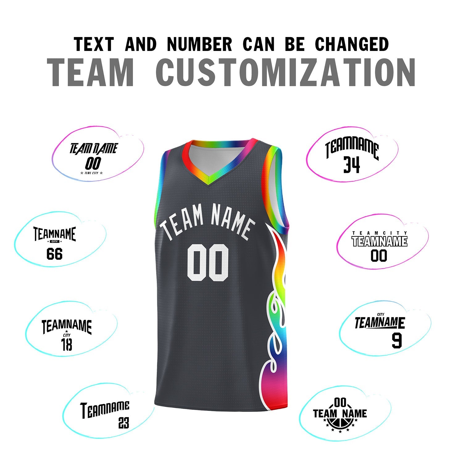 Custom Dark Gray Side Flame Pattern Fashion Sports Uniform Basketball Jersey