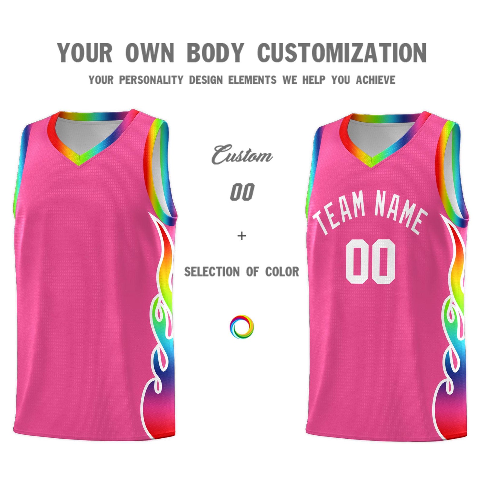 Custom Pink Side Flame Pattern Fashion Sports Uniform Basketball Jersey