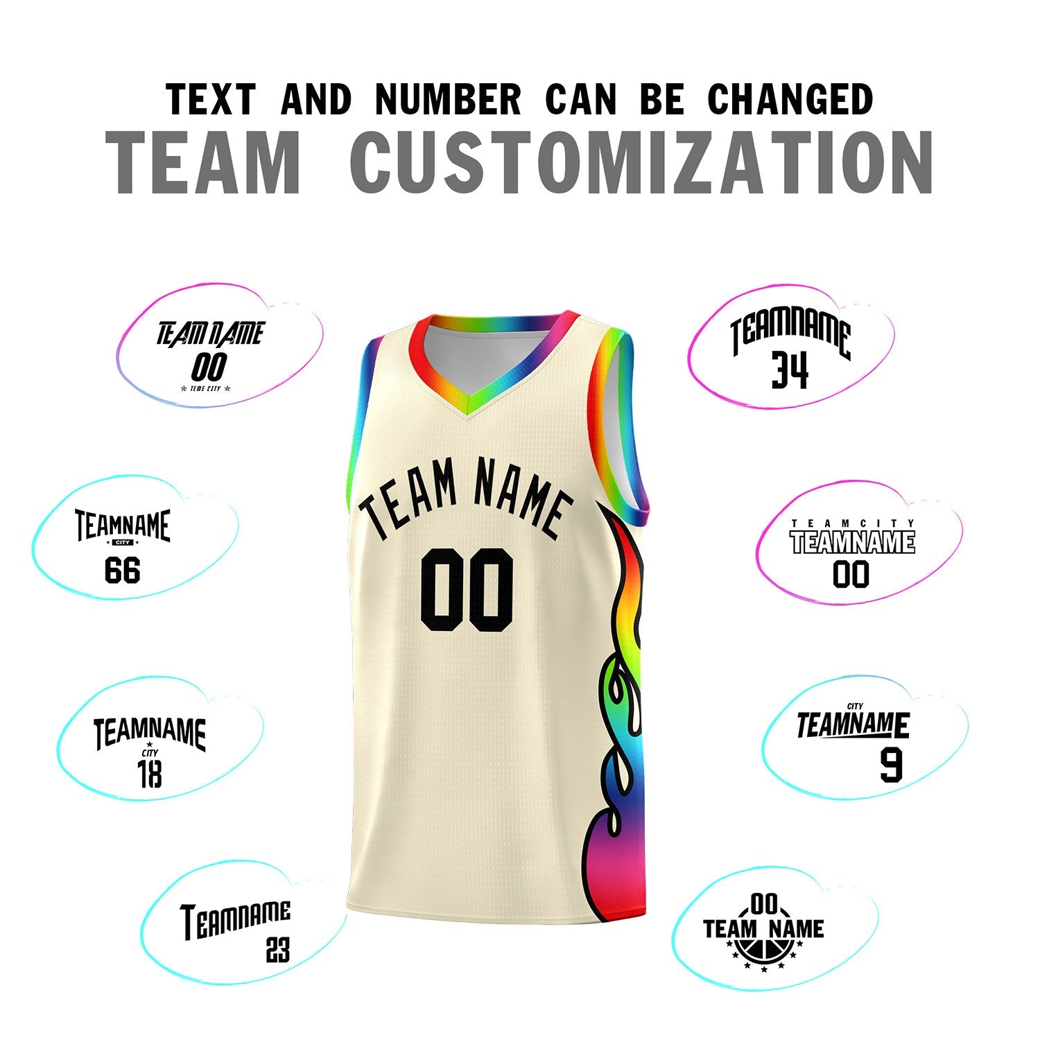 Custom Cream Side Flame Pattern Fashion Sports Uniform Basketball Jersey
