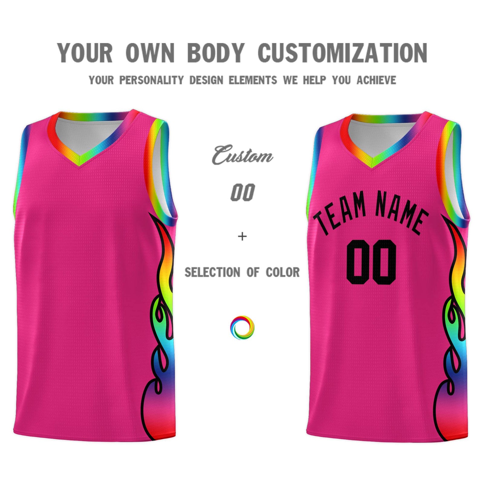 Custom Rose Red Side Flame Pattern Fashion Sports Uniform Basketball Jersey