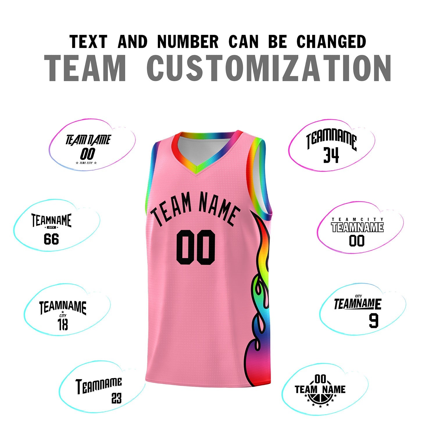 Custom Light Pink Side Flame Pattern Fashion Sports Uniform Basketball Jersey