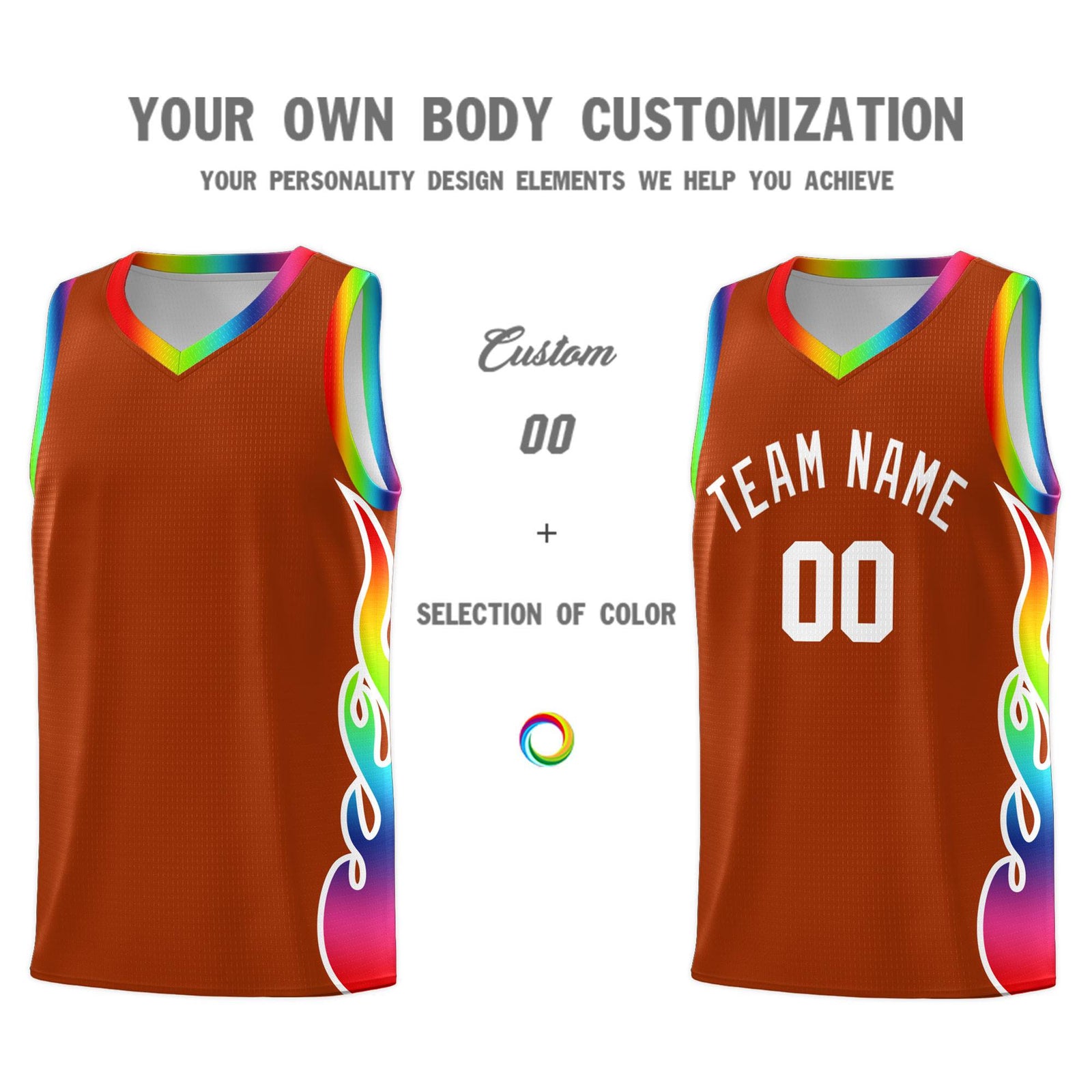 Custom Texas Orange Side Flame Pattern Fashion Sports Uniform Basketball Jersey
