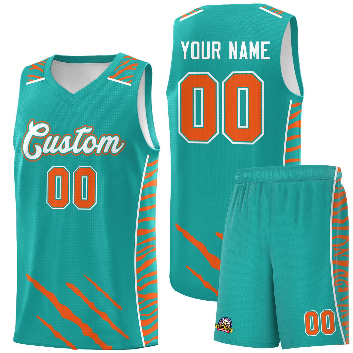 Custom Aqua Personalized Tiger Claw Pattern Sports Uniform Basketball Jersey