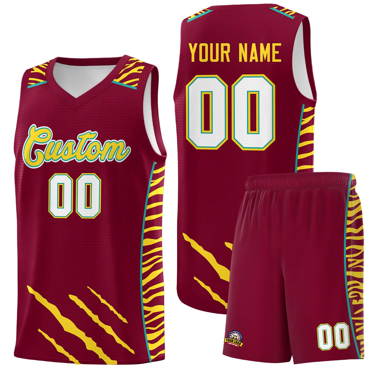 Custom Crimson Personalized Tiger Claw Pattern Sports Uniform Basketball Jersey