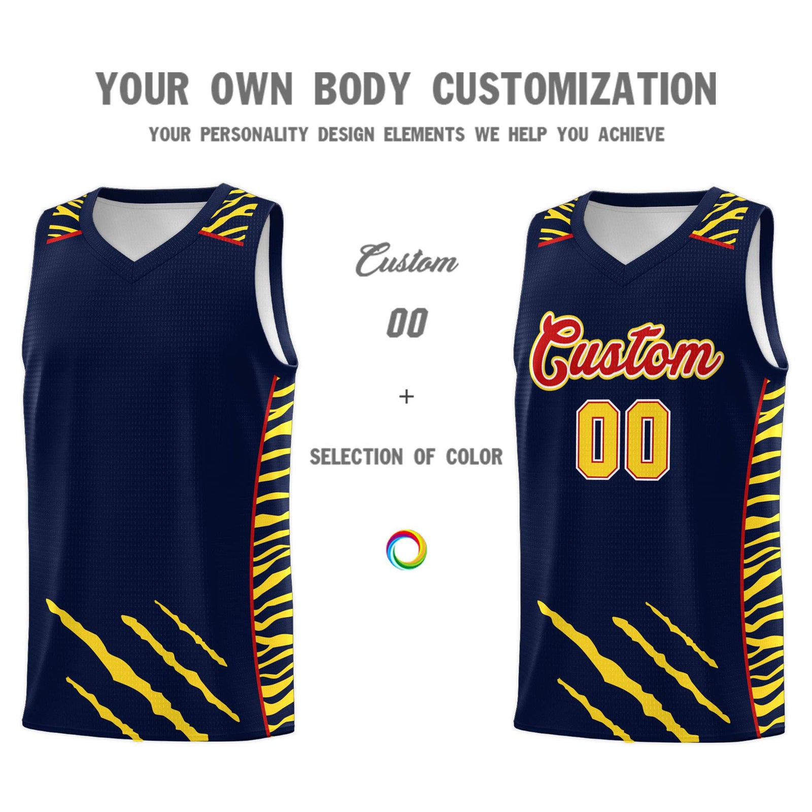 Custom Navy Personalized Tiger Claw Pattern Sports Uniform Basketball Jersey