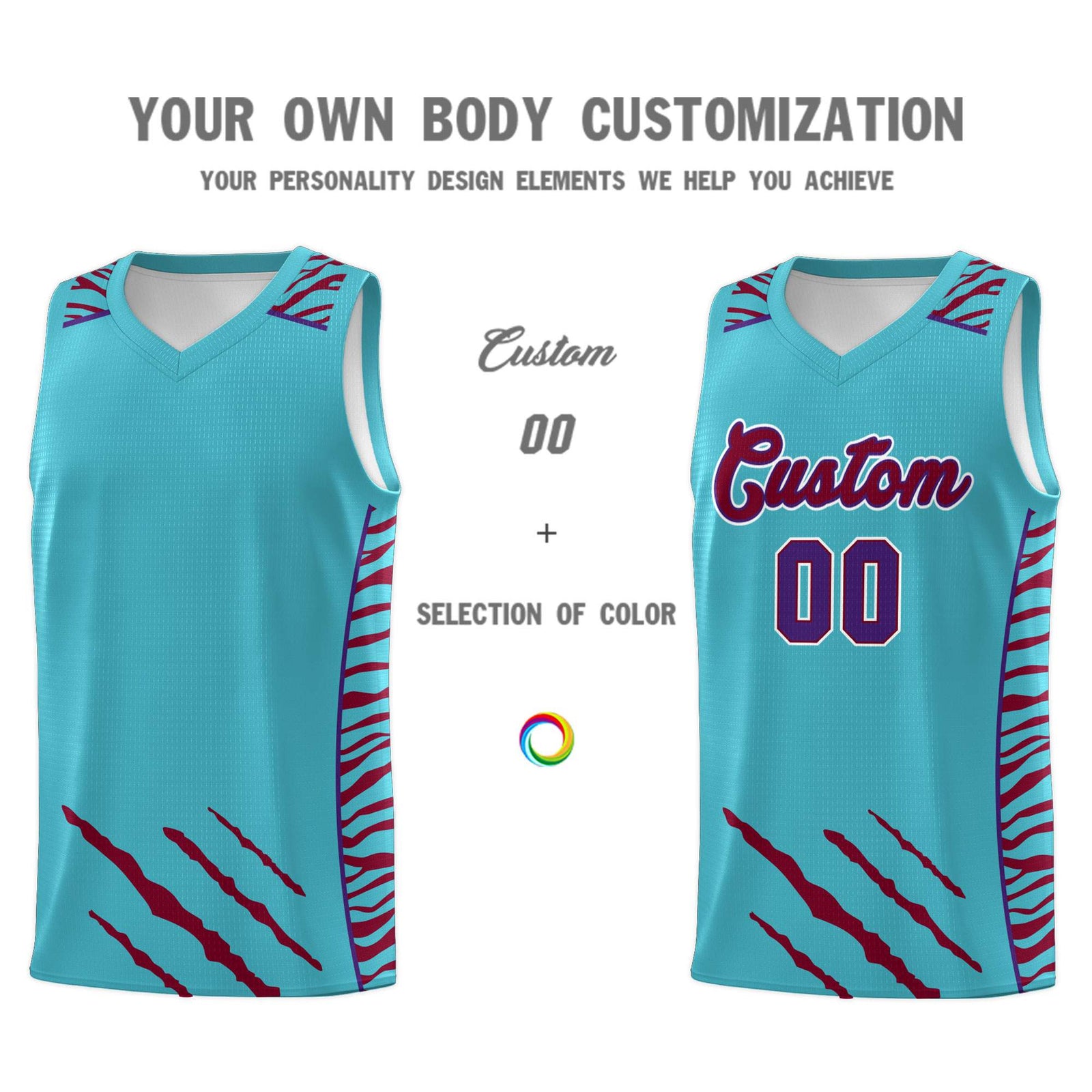 Custom Sky Blue Personalized Tiger Claw Pattern Sports Uniform Basketball Jersey