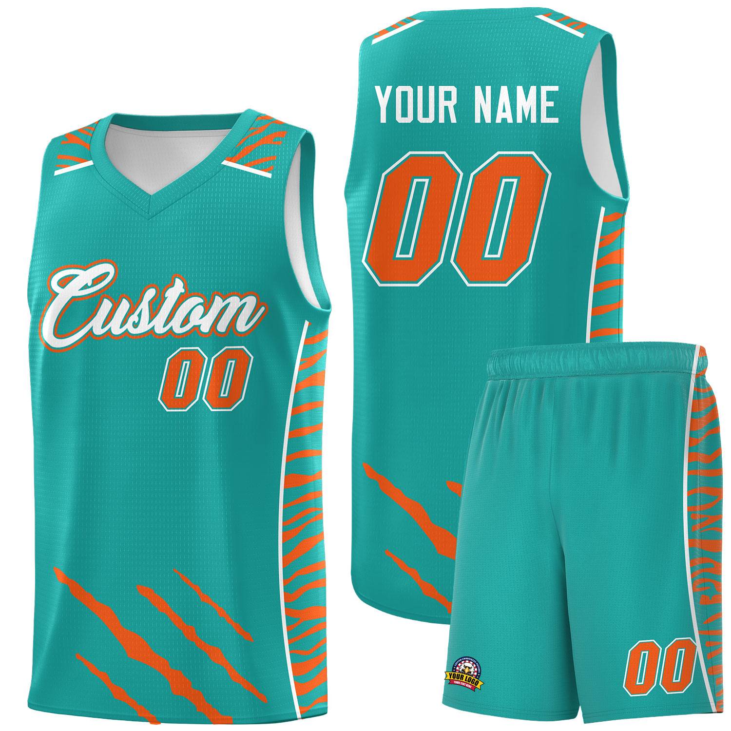Custom Aqua Personalized Tiger Claw Pattern Sports Uniform Basketball Jersey