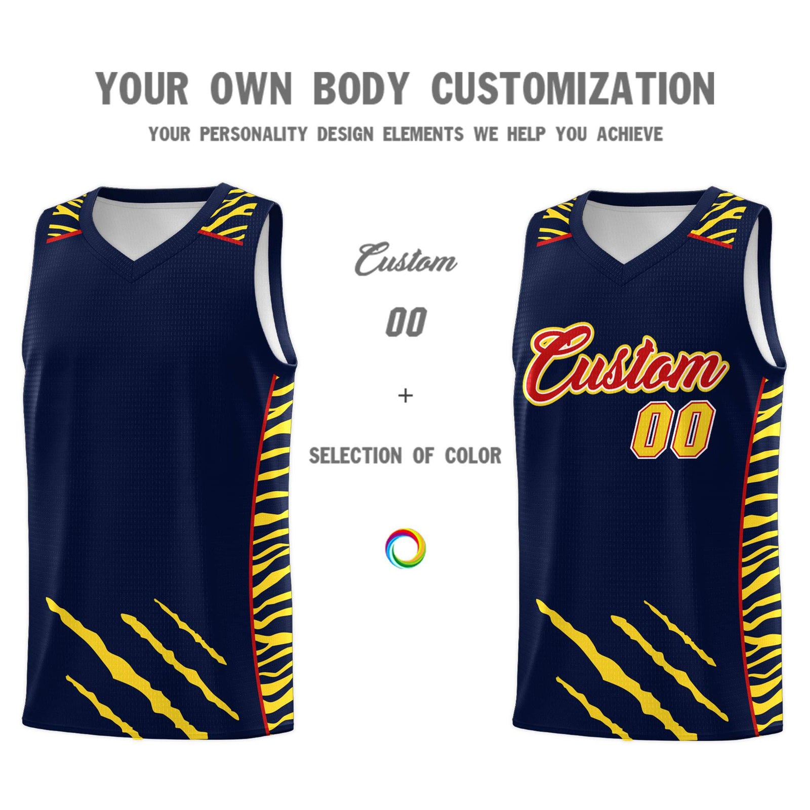 Custom Navy Personalized Tiger Claw Pattern Sports Uniform Basketball Jersey