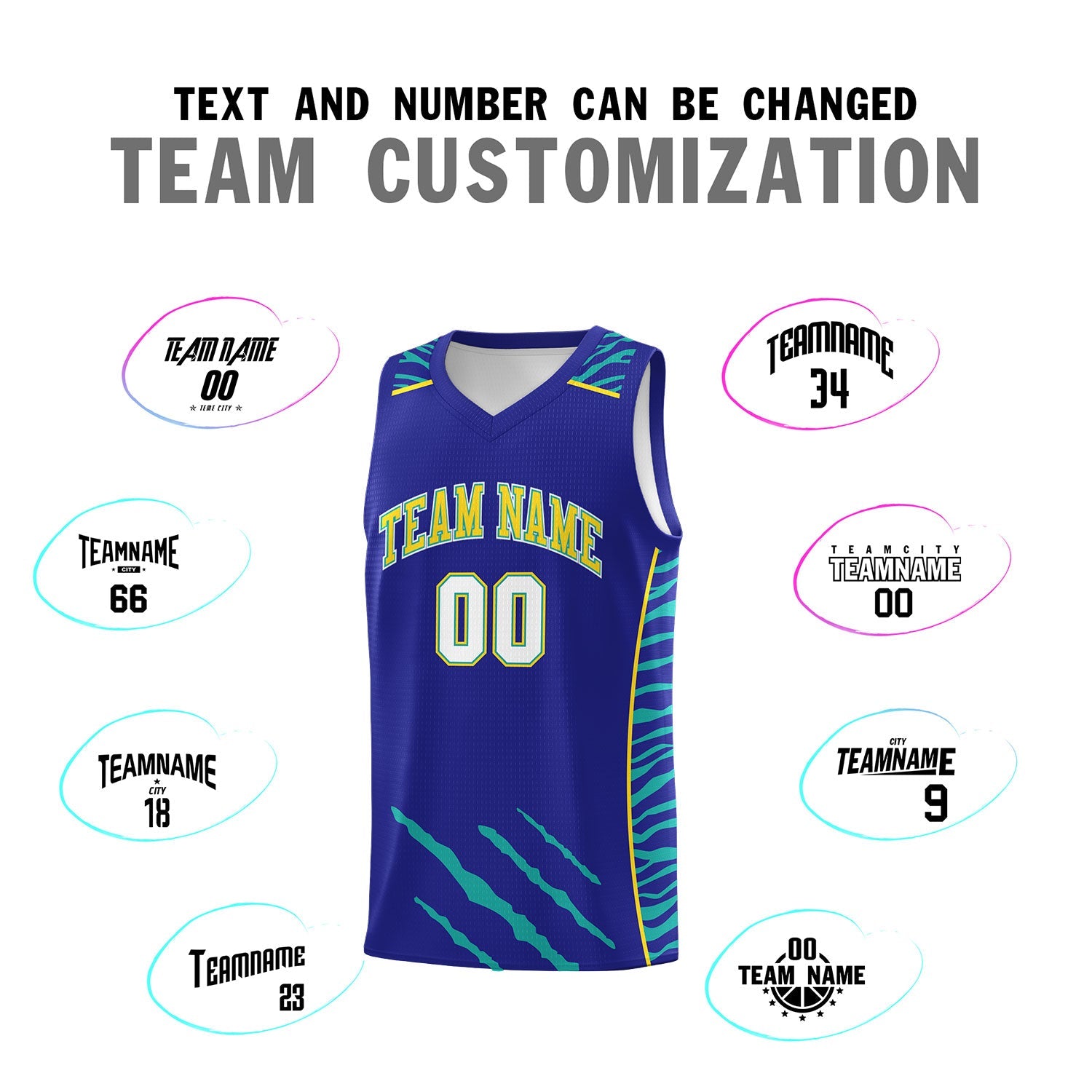Custom Royal Personalized Tiger Claw Pattern Sports Uniform Basketball Jersey