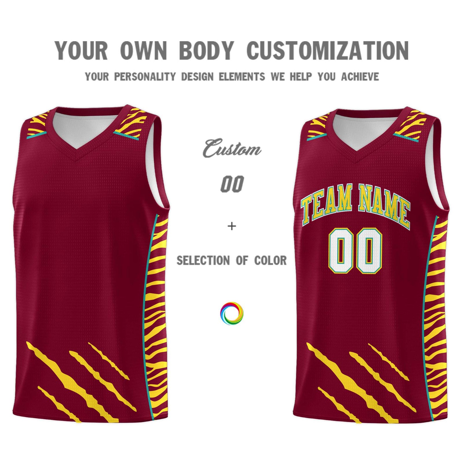 Custom Crimson Personalized Tiger Claw Pattern Sports Uniform Basketball Jersey