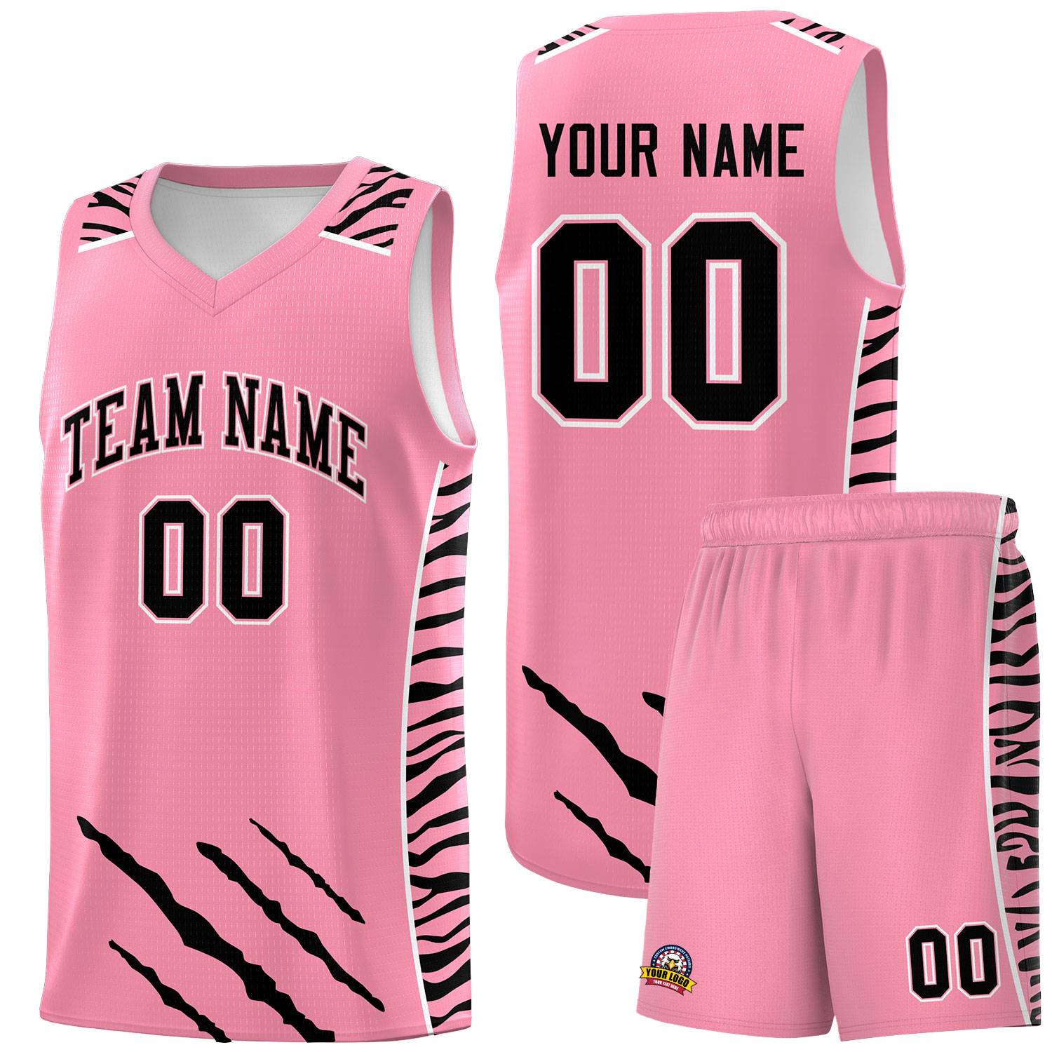 Custom Light Pink Personalized Tiger Claw Pattern Sports Uniform Basketball Jersey