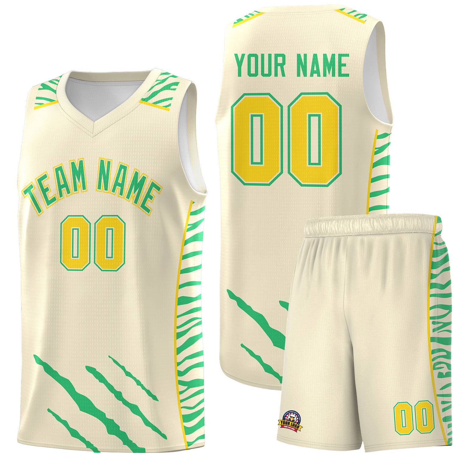 Custom Cream Personalized Tiger Claw Pattern Sports Uniform Basketball Jersey
