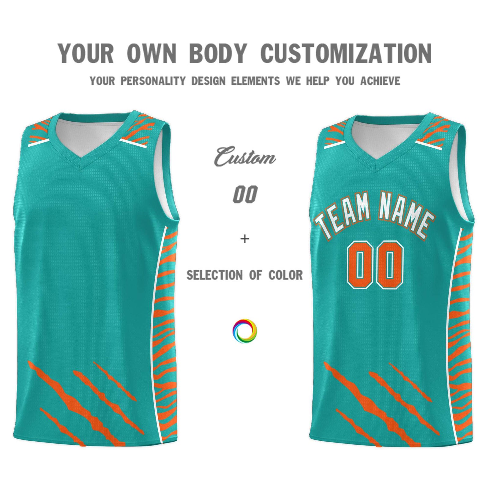 Custom Aqua Personalized Tiger Claw Pattern Sports Uniform Basketball Jersey