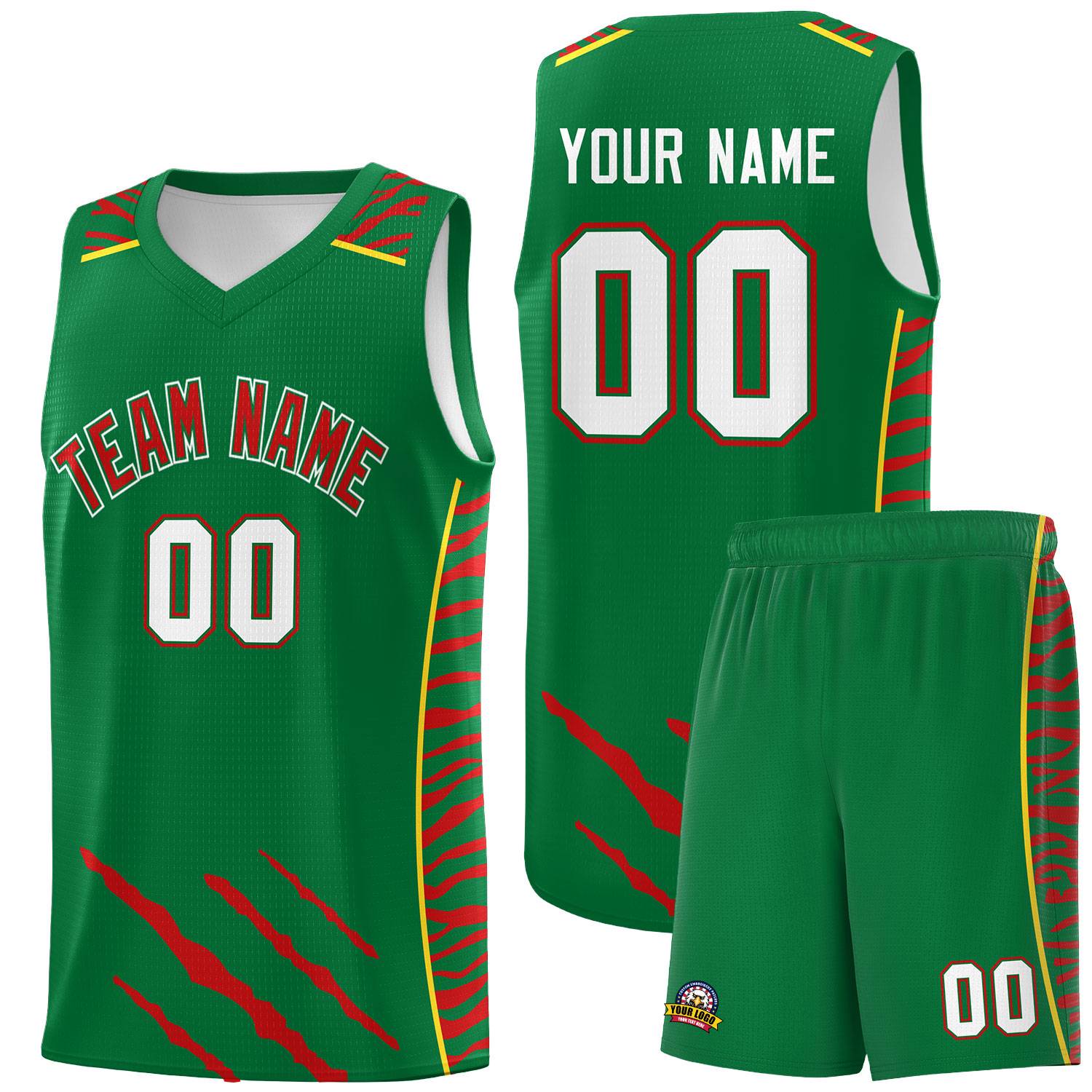 Custom Kelly Green Personalized Tiger Claw Pattern Sports Uniform Basketball Jersey
