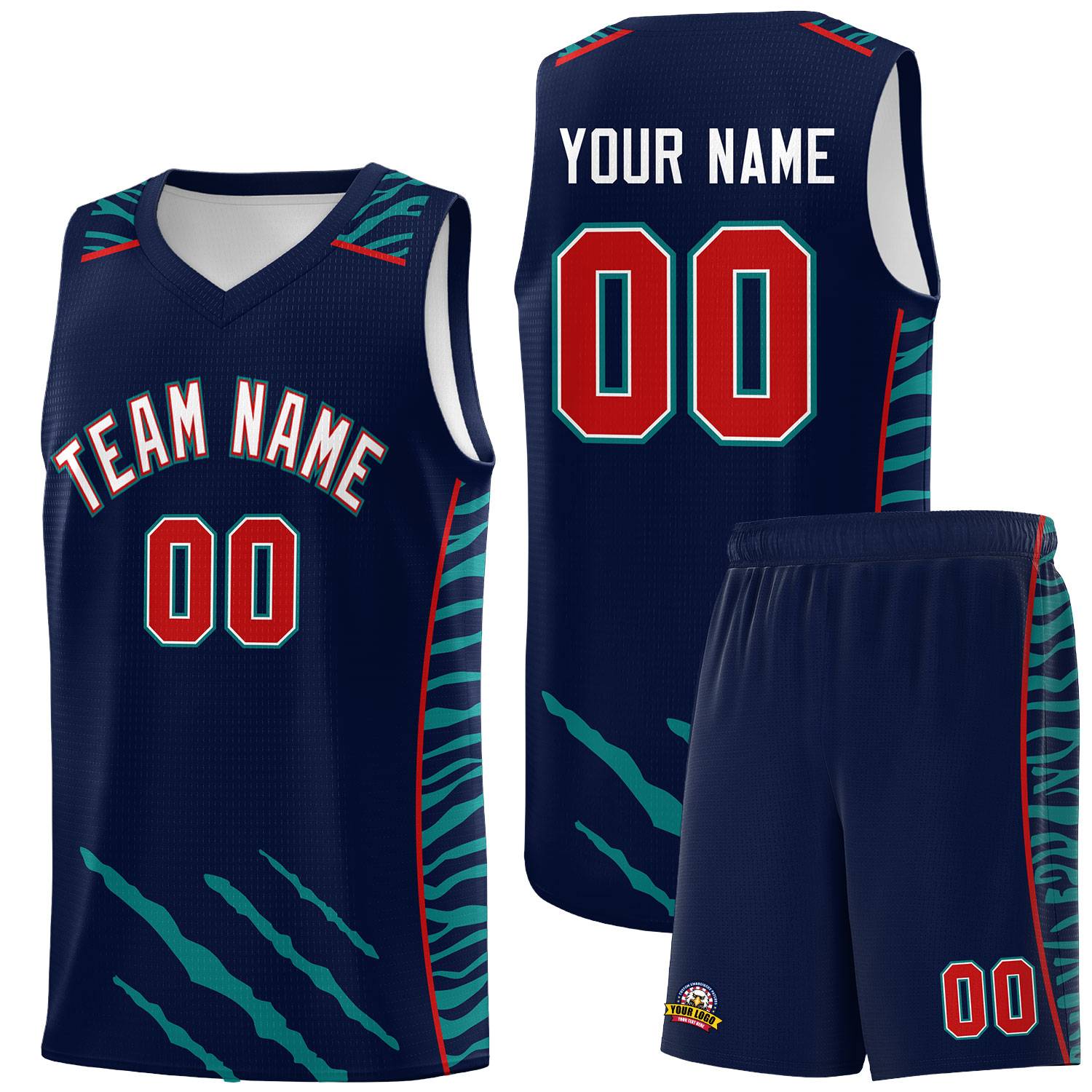 Custom Navy Personalized Tiger Claw Pattern Sports Uniform Basketball Jersey