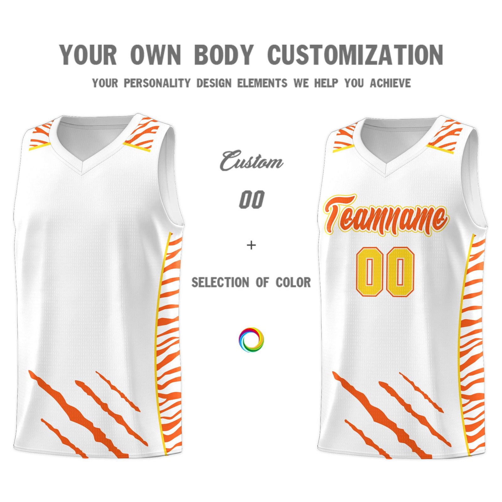 Custom White Personalized Tiger Claw Pattern Sports Uniform Basketball Jersey