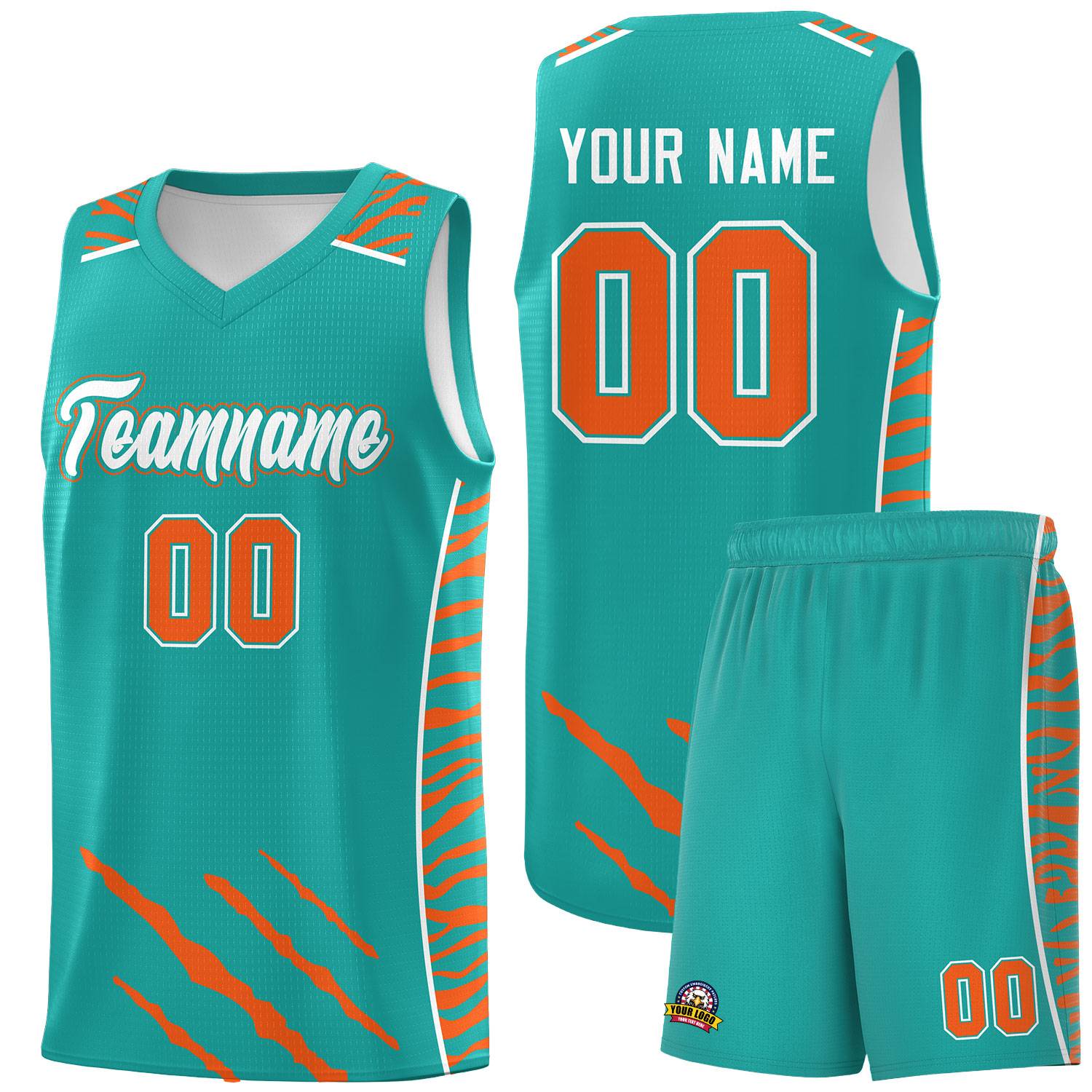 Custom Aqua Personalized Tiger Claw Pattern Sports Uniform Basketball Jersey