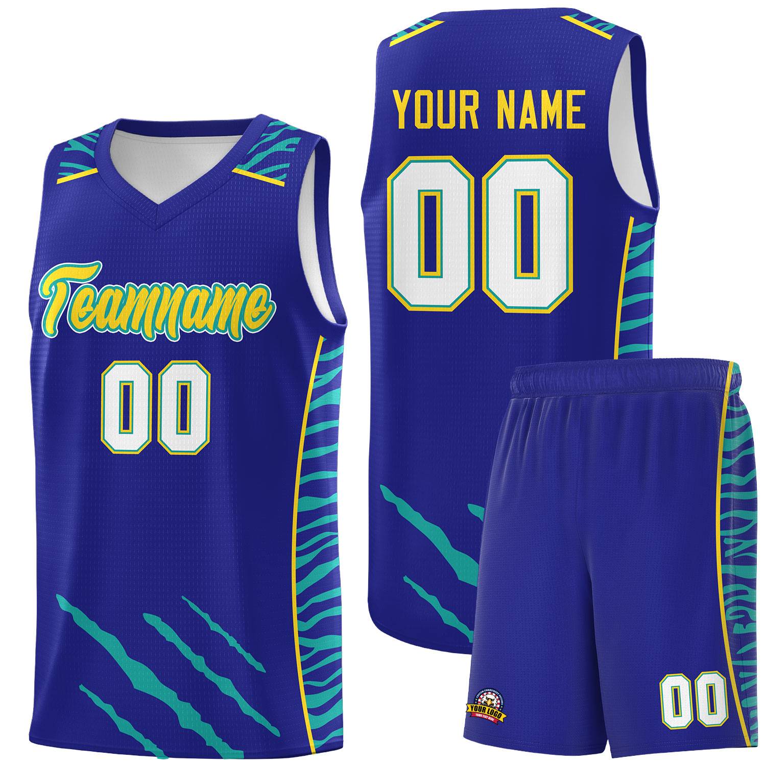 Custom Royal Personalized Tiger Claw Pattern Sports Uniform Basketball Jersey